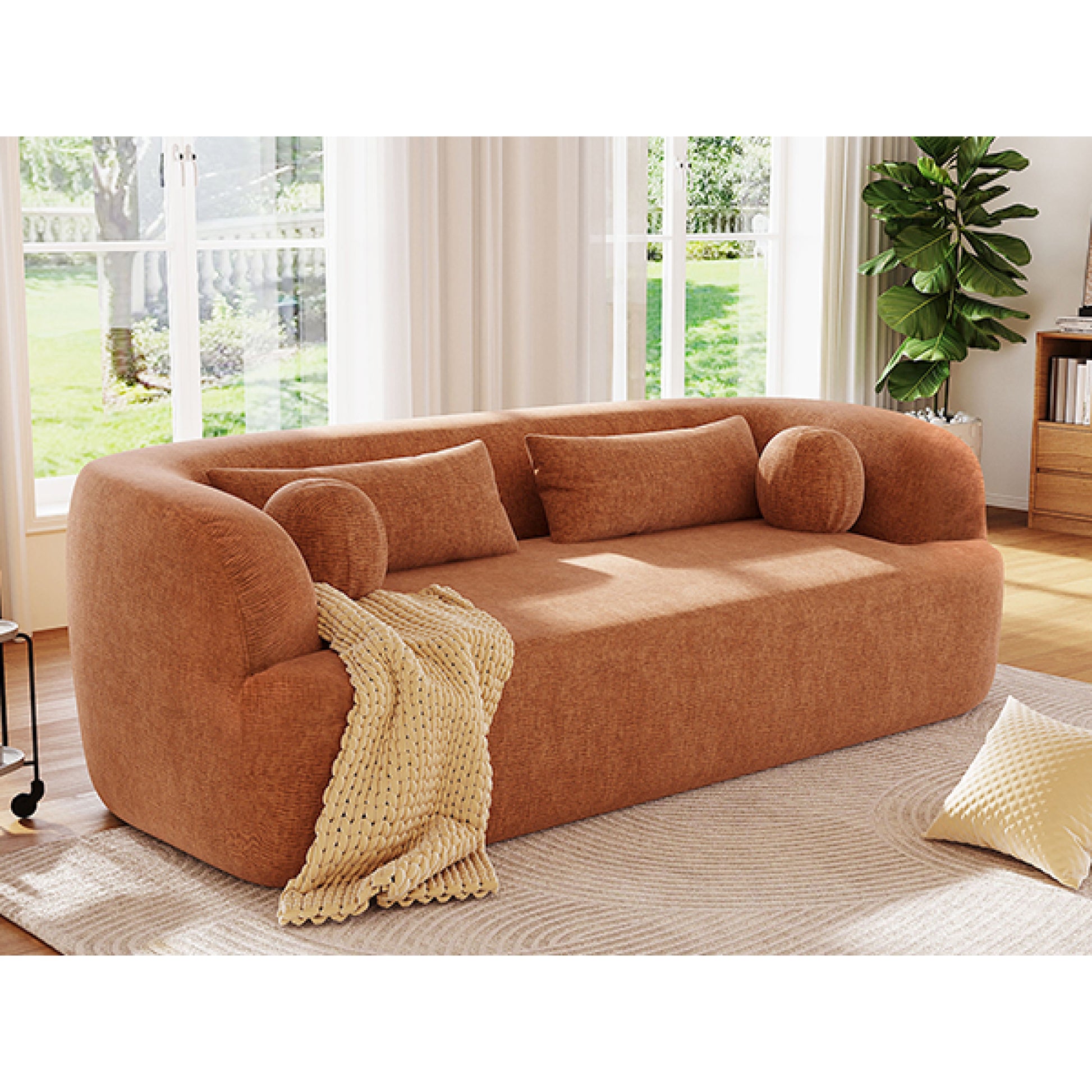 variant-group:rf-n723p404465g|Roomfitters 86 Inch Modern Curvy Sofa, 3-Seater Rounded Upholstered Couch with Plush Throw Pillows for Living Room, Orange