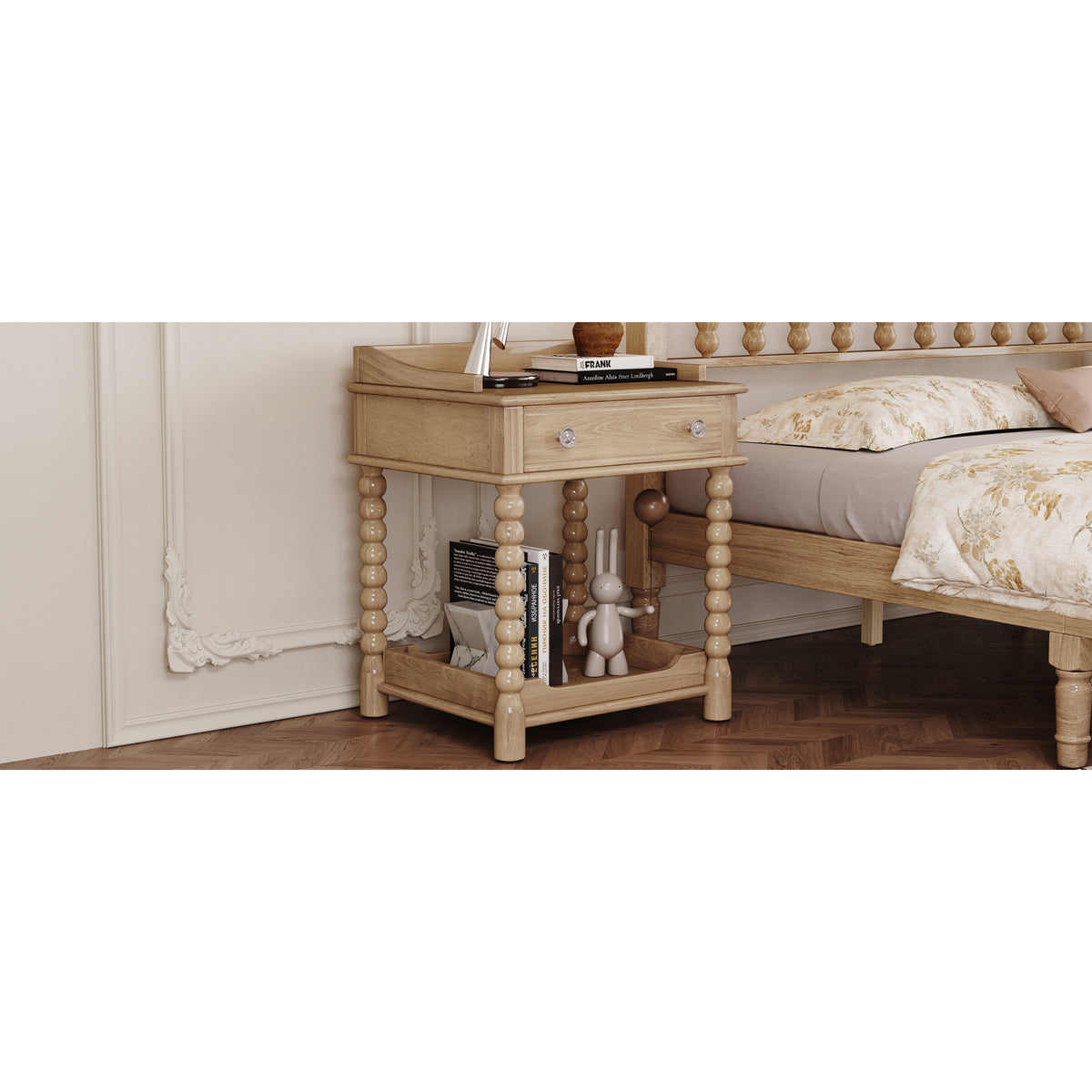 variant-group:rf-n733p206240m|Roomfitters Retro Nightstand Bedside Table with Open Shelf and Storage Compartment, Metal Handle Accent, Natural