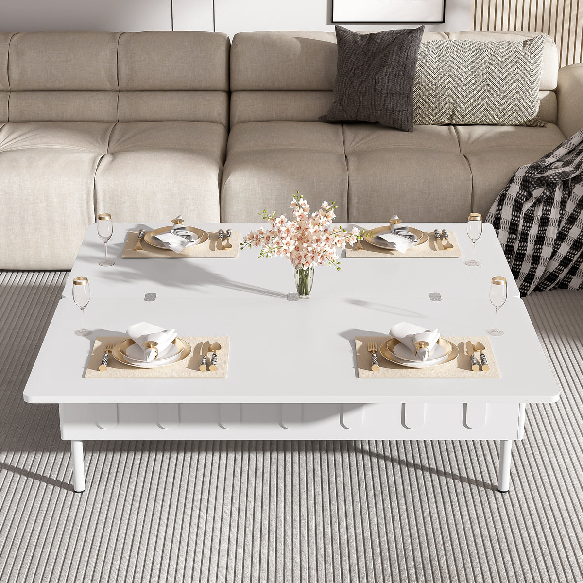 variant-group:rf-n724p292514k|Roomfitters Lift-Top Coffee Table with 2 Drawers and Foldable Top, Hidden Storage Compartment, Adjustable Center Table, White