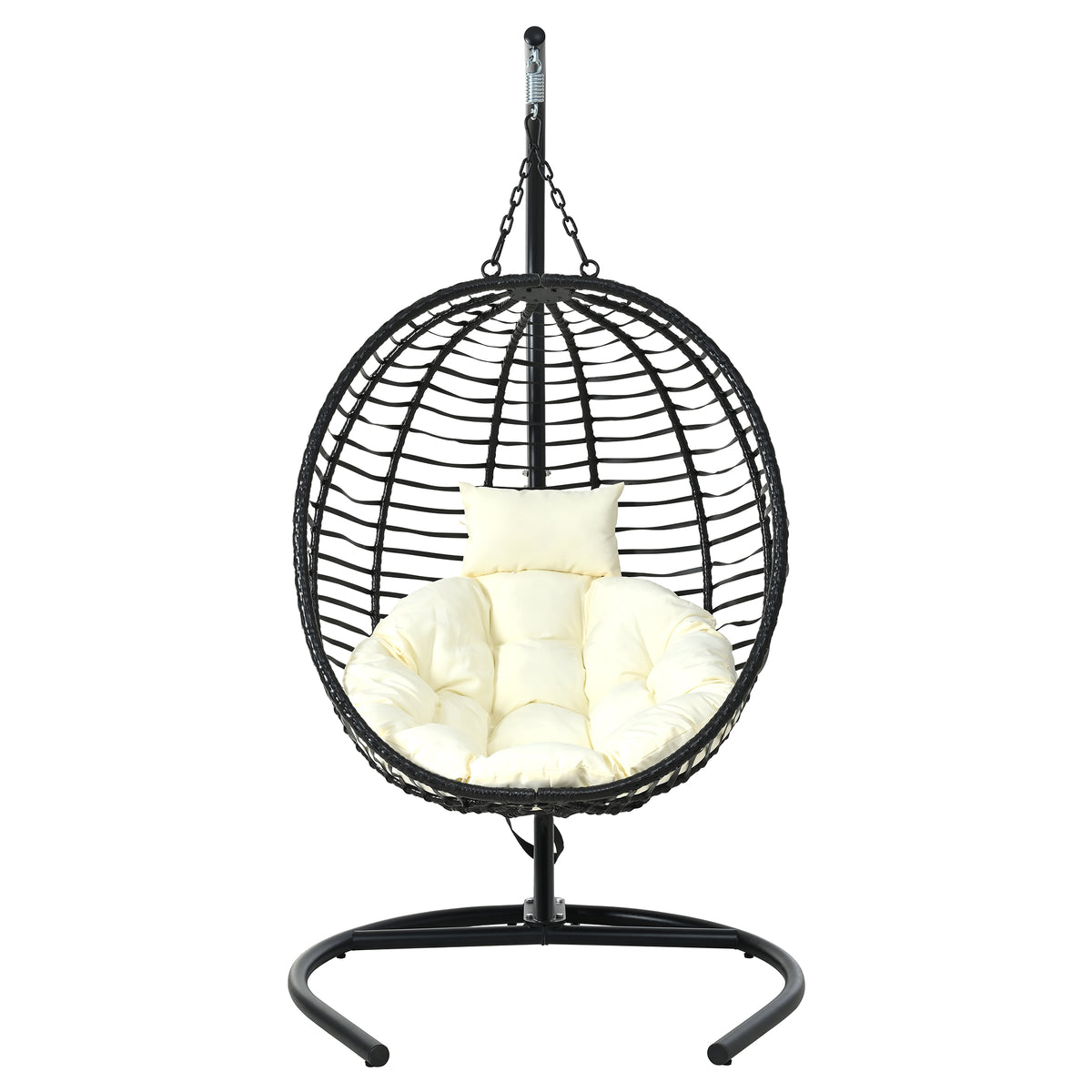 variant-group:rf-n711p389503a|Roomfitters Single Person Folding Egg Chair with Stand, UV Resistant Wicker Rattan Swing for Patio, Garden, Black+Beige