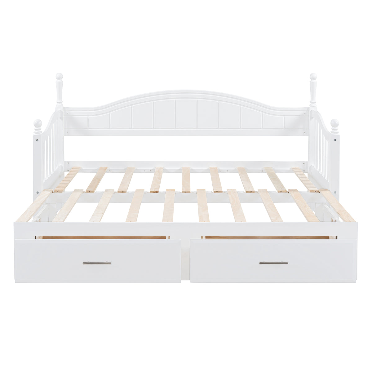 variant-group:rf-n733s173459k|Roomfitters Wooden Twin Size Daybed with Extendable Frame, Twin Trundle and Additional Storage Drawers, White