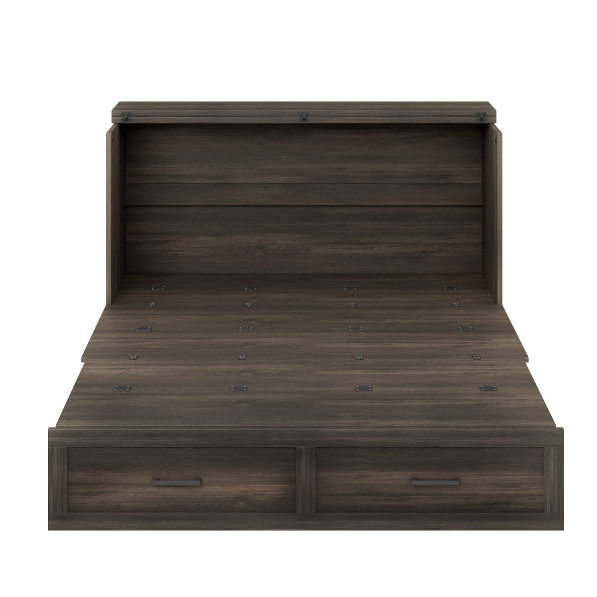 variant-group:rf-n733s361778g|Roomfitters Queen Farmhouse Murphy Cabinet Bed with Charging Station, Foldable Platform Bed with Storage Drawer, Rustic Gray
