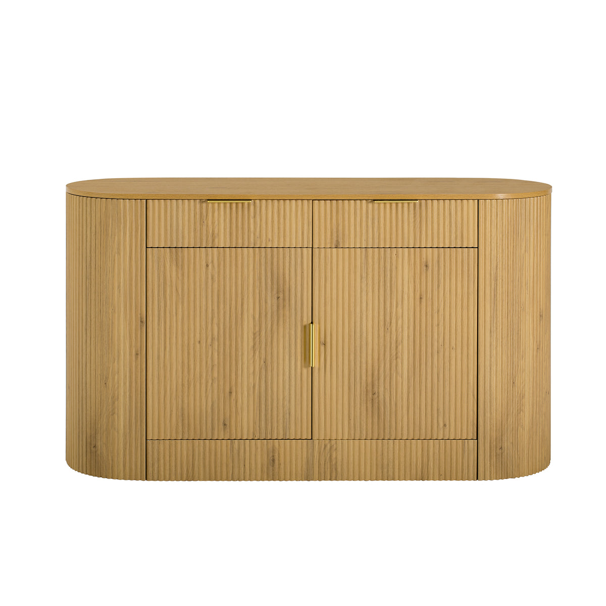 variant-group:rf-n711p345168o|Roomfitters 55.1" Oval Sideboard Buffet Cabinet with 2 Drawers & Wine Rack, Mid-century Modern Fluted Accent for Dining, Natural