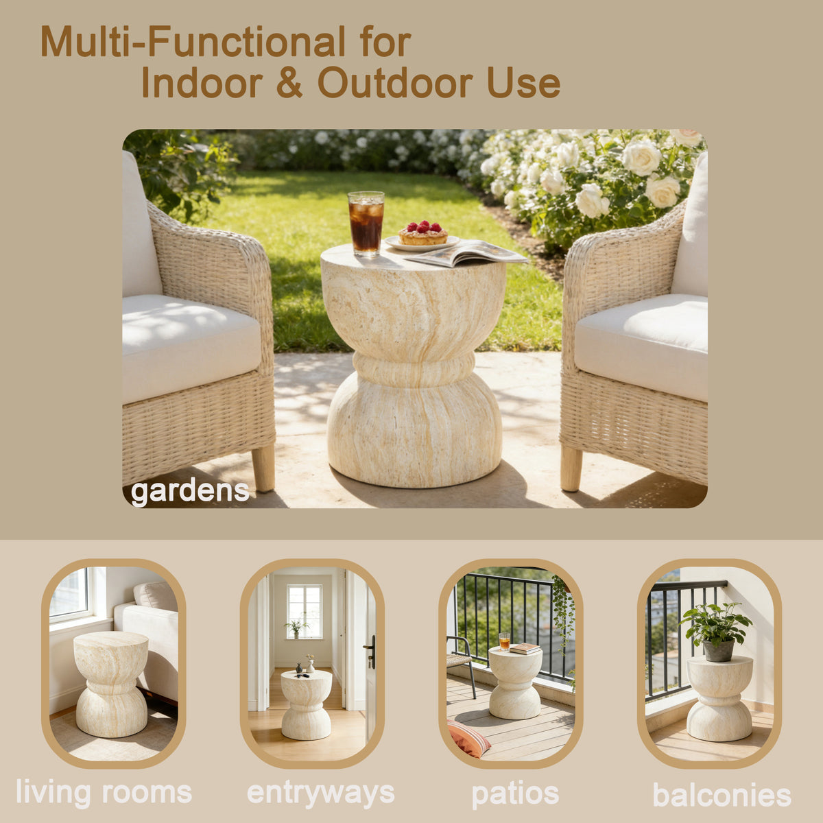 variant-group:rf-n711p422067m|Roomfitters Contemporary Yellow Travertine Concrete Side Table, Rounded Waist Outdoor End Table, MgO Stone Texture Stool