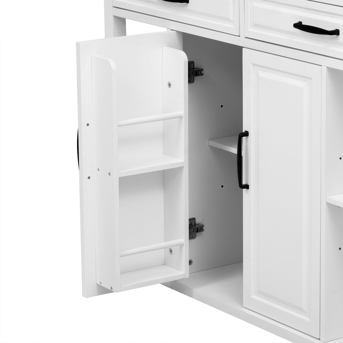 variant-group:rf-n707p215327w|Roomfitters 47" Kitchen Island with Extendable Dining Table, Storage Cabinet, Power Outlet, Rubber Wood Veneer, White