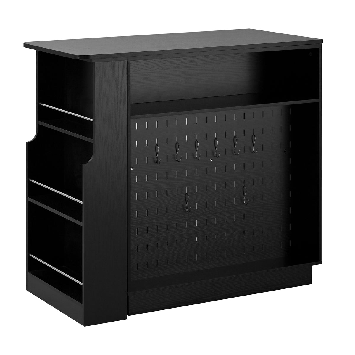 variant-group:rf-n711p437809b|Roomfitters Black MDF Counter Height Kitchen Island Sideboard Cabinet, Extendable Table, Acrylic Sliding Doors