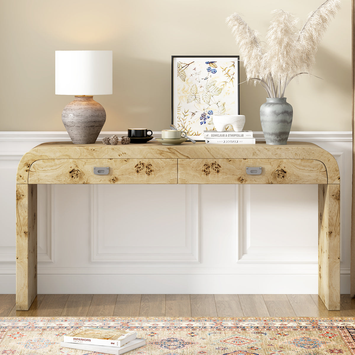 variant-group:rf-n711p216235a|Roomfitters Modern Entryway Table with Burl Wood Veneer, Ideal for Entryway, Hallway, Living Room, Foyer, or Corridor, Natural