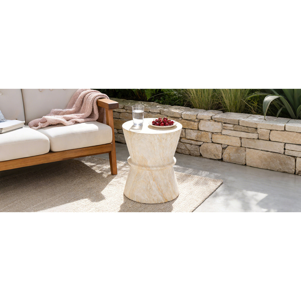 variant-group:rf-n711p422072m|Roomfitters Mid-Century Beige Hourglass Outdoor Side Table, Lightweight Concrete Accent Table, Modern MgO Garden End