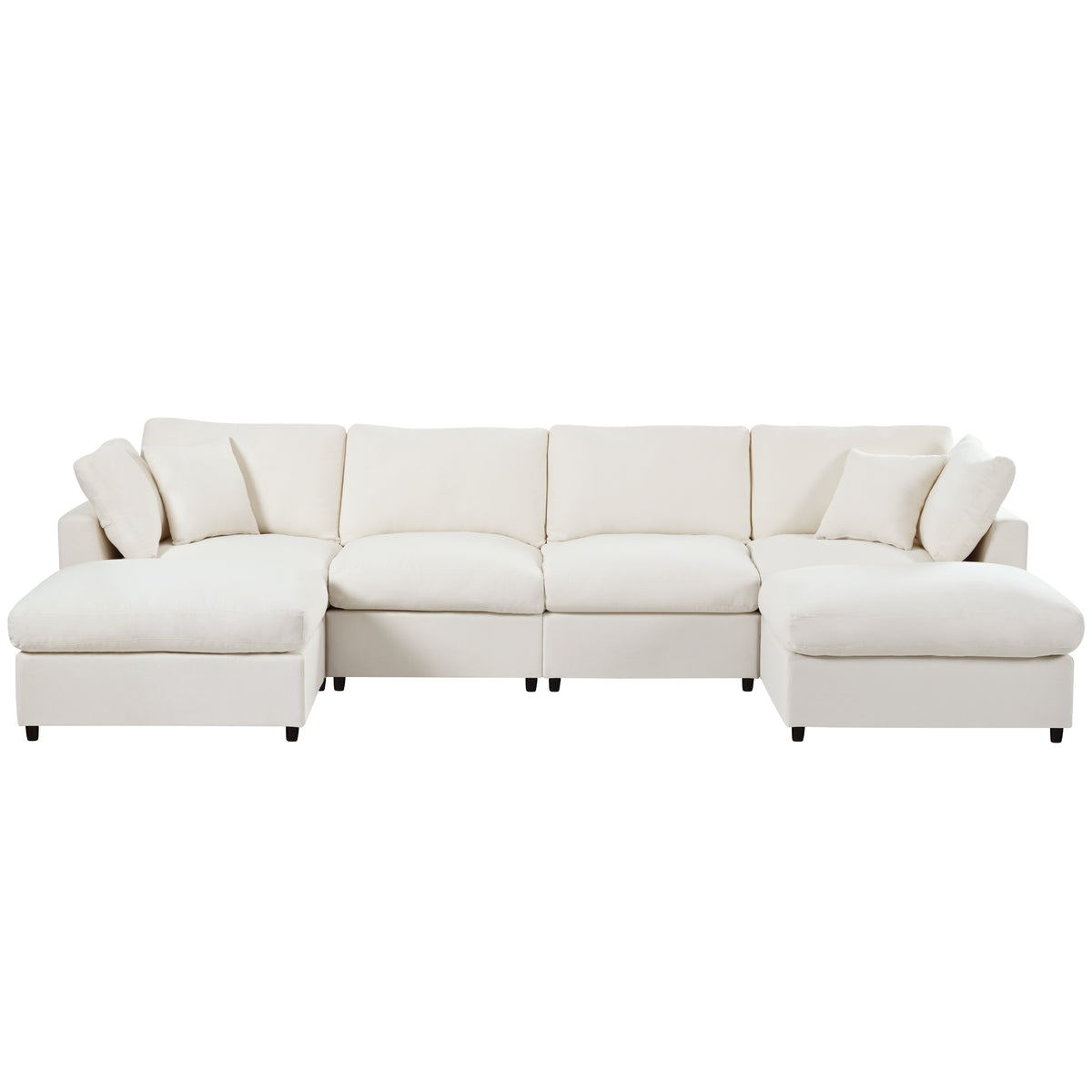 variant-group:rf-n711wy000474aaa|Roomfitters 128.2-Inch Customizable U-Shaped Sectional Sofa, 6-Seater Chenille Couch, 2 Movable Ottomans, Pit Lounge, Beige