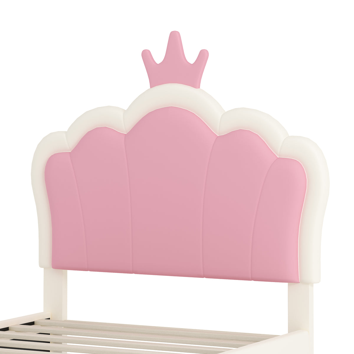 variant-group:rf-n733p180807k|Roomfitters Princess Upholstered Twin Platform Bed with Crown Headboard & Footboard, Cream