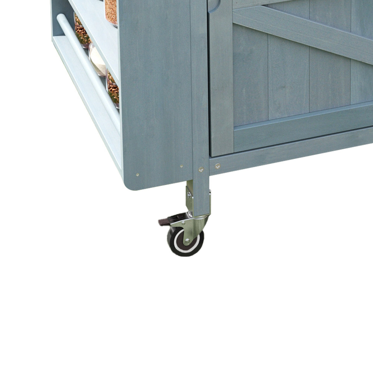 variant-group:rf-n707p228272g|Roomfitters 40.5" Outdoor Grill Cart with Stainless Steel Top, Wood Storage Cabinet, Drop Leaf, Rolling Cart, Blue Grey