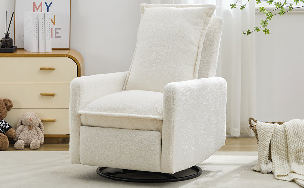 variant-group:rf-n701p348238k|Roomfitters Swivel Rocker Recliner Chair, Glider Rocking Armchair, Teddy Fleece Nursery Reclining Lounge Accent Chair, White
