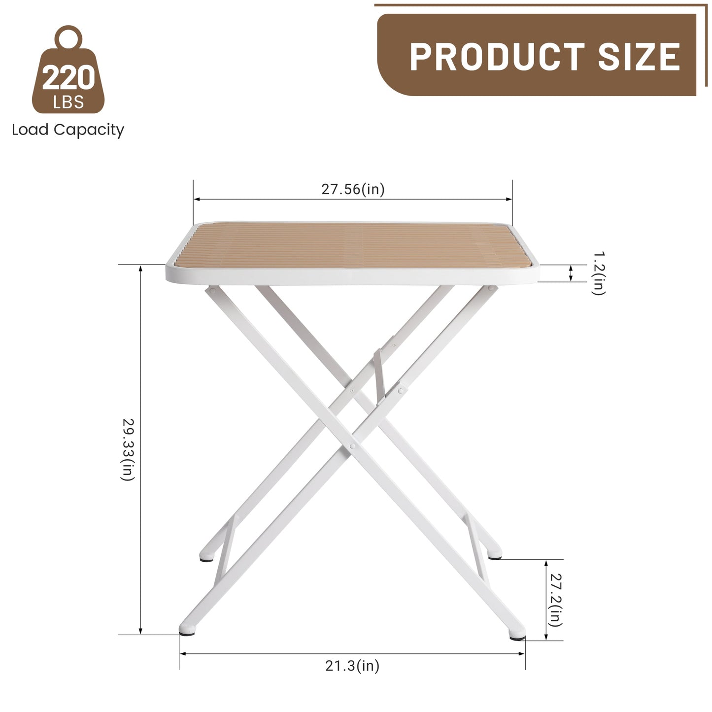 Summer - Modern folding square table- indoor and outdoor multi-functional table- polypropylene tabletop with metal legs, suitable for dining rooms, living rooms, gardens, terraces, etc. (White, khaki) Roomfitters