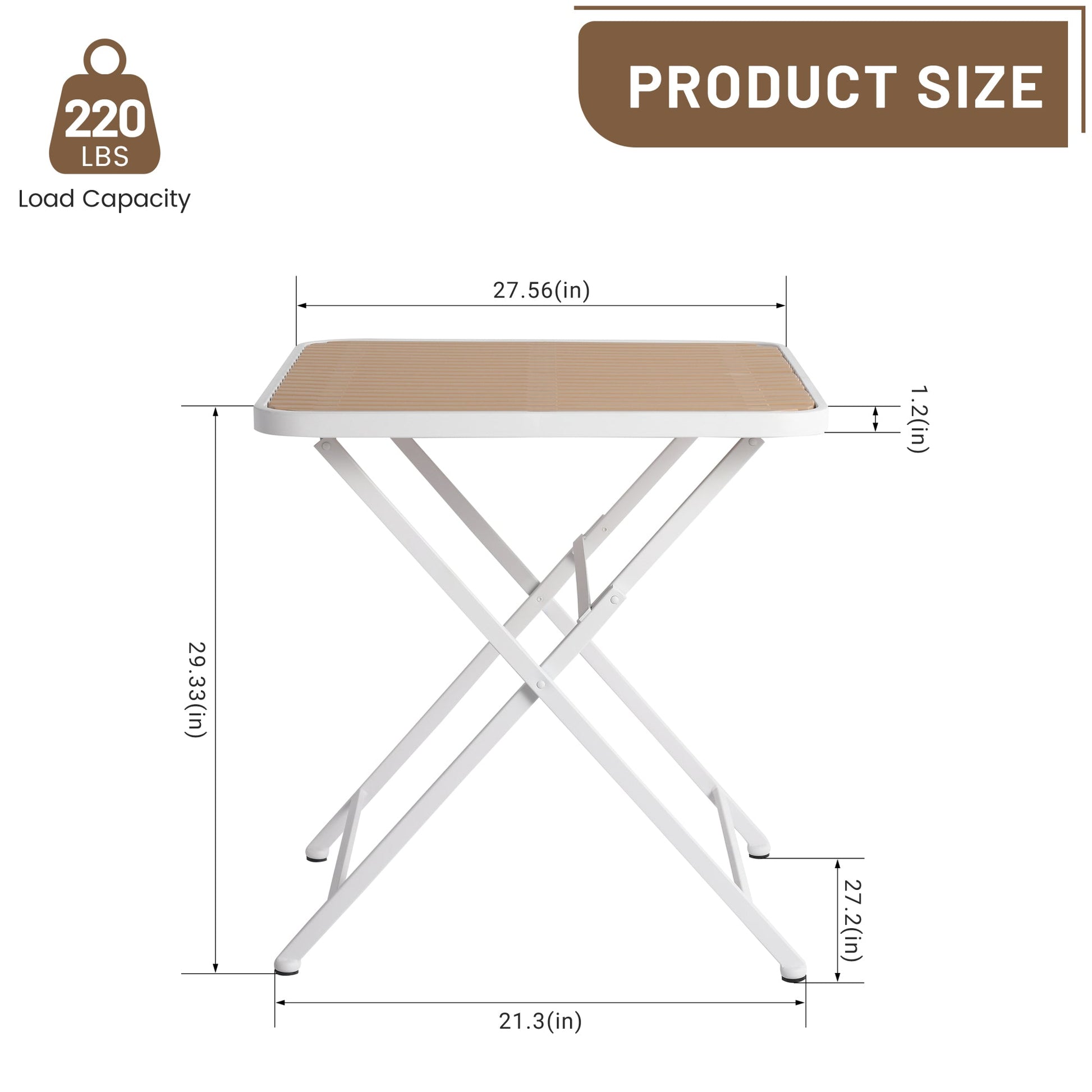 Summer - Modern folding square table- indoor and outdoor multi-functional table- polypropylene tabletop with metal legs, suitable for dining rooms, living rooms, gardens, terraces, etc. (White, khaki) Roomfitters