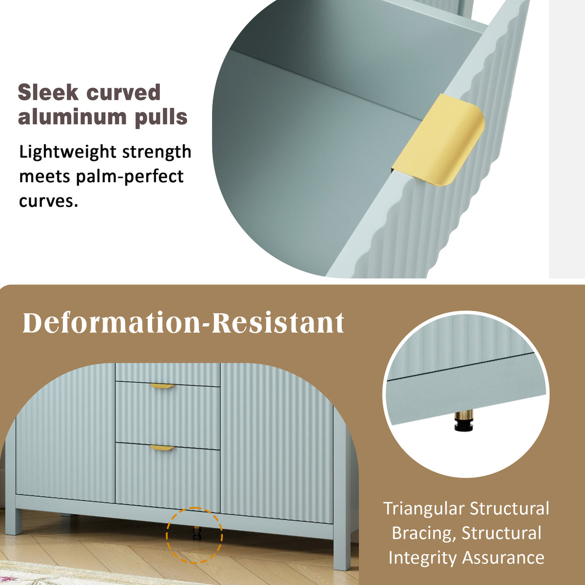 variant-group:rf-n711p269066c|Roomfitters Sideboard Buffet Cabinet with 3 Drawers, Mid-century Modern Fluted Accent Storage for Kitchen & Dining, Cyan
