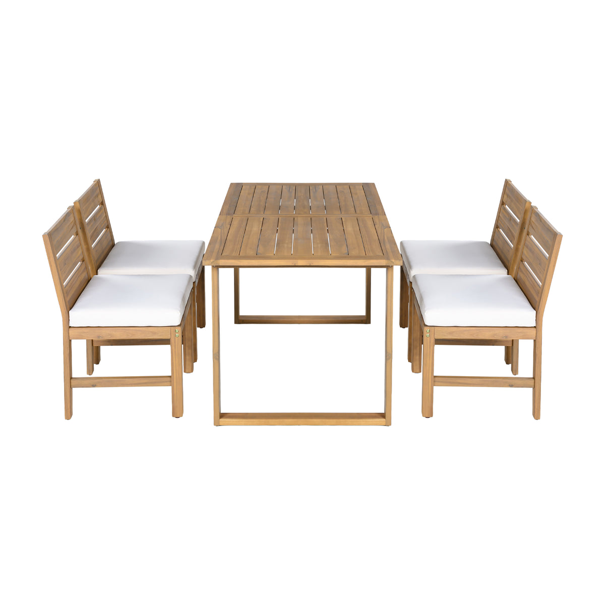 variant-group:rf-n711wy000497aaa|Roomfitters Farmhouse 5-Piece Outdoor Dining Set for 4, Acacia Wood Table and Chair Pack, Beige and Natural Slatted