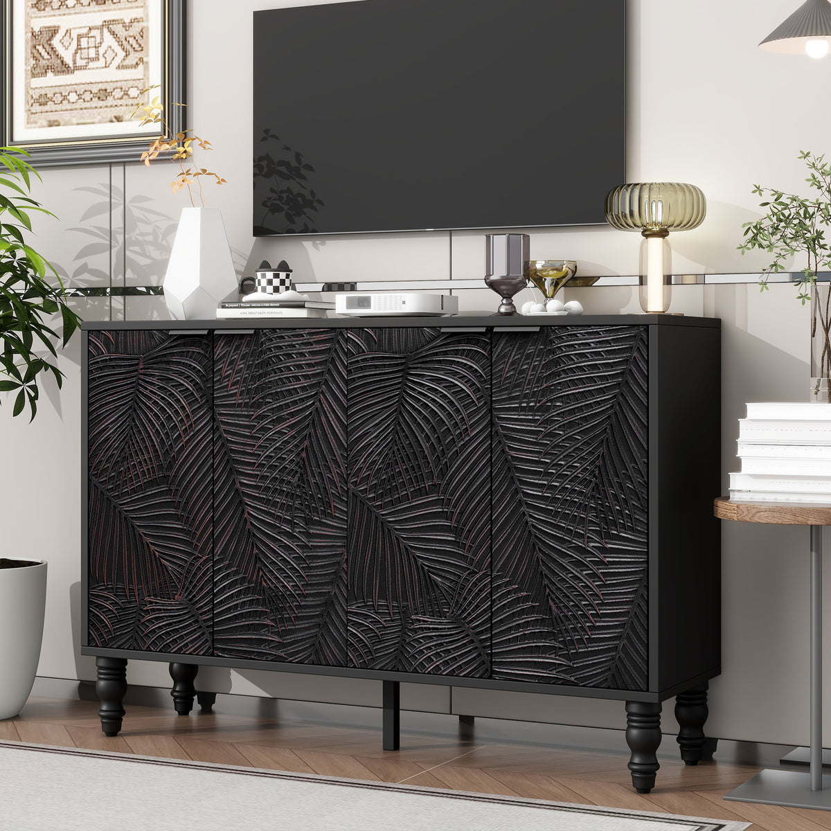 variant-group:rf-n724p233372b|Roomfitters Modern TV Stand for up to 43 Inch TV, Entertainment Console with Storage Compartments and Wood Legs, Black