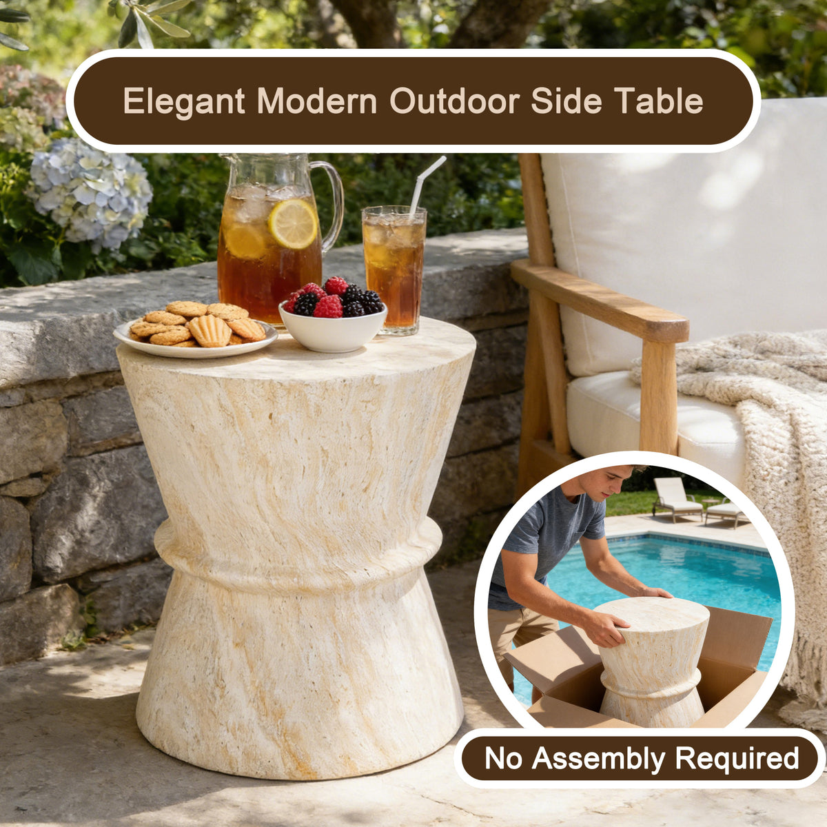 variant-group:rf-n711p422072m|Roomfitters Mid-Century Beige Hourglass Outdoor Side Table, Lightweight Concrete Accent Table, Modern MgO Garden End