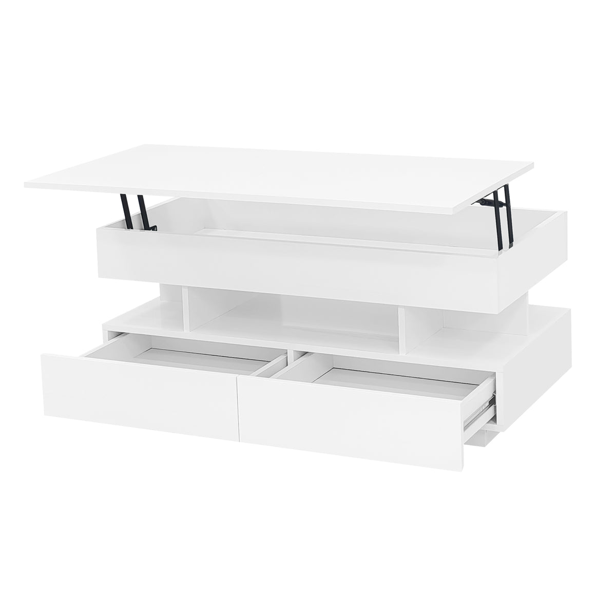 variant-group:rf-n724p290058k|Roomfitters Lift-Top Coffee Table with Hidden Storage and 2 Drawers, Multi-Functional Modern Table, White