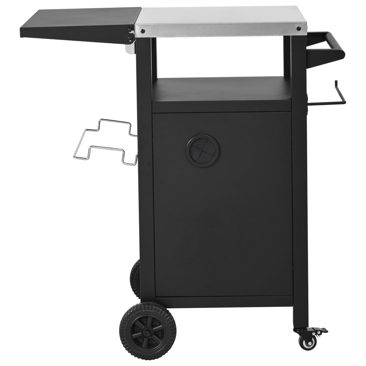 Roomfitters 33.9" Grill Cart with Stainless Steel Top, BBQ Prep Station with Spice Rack and Hamper Bag, Rolling Cart, Black