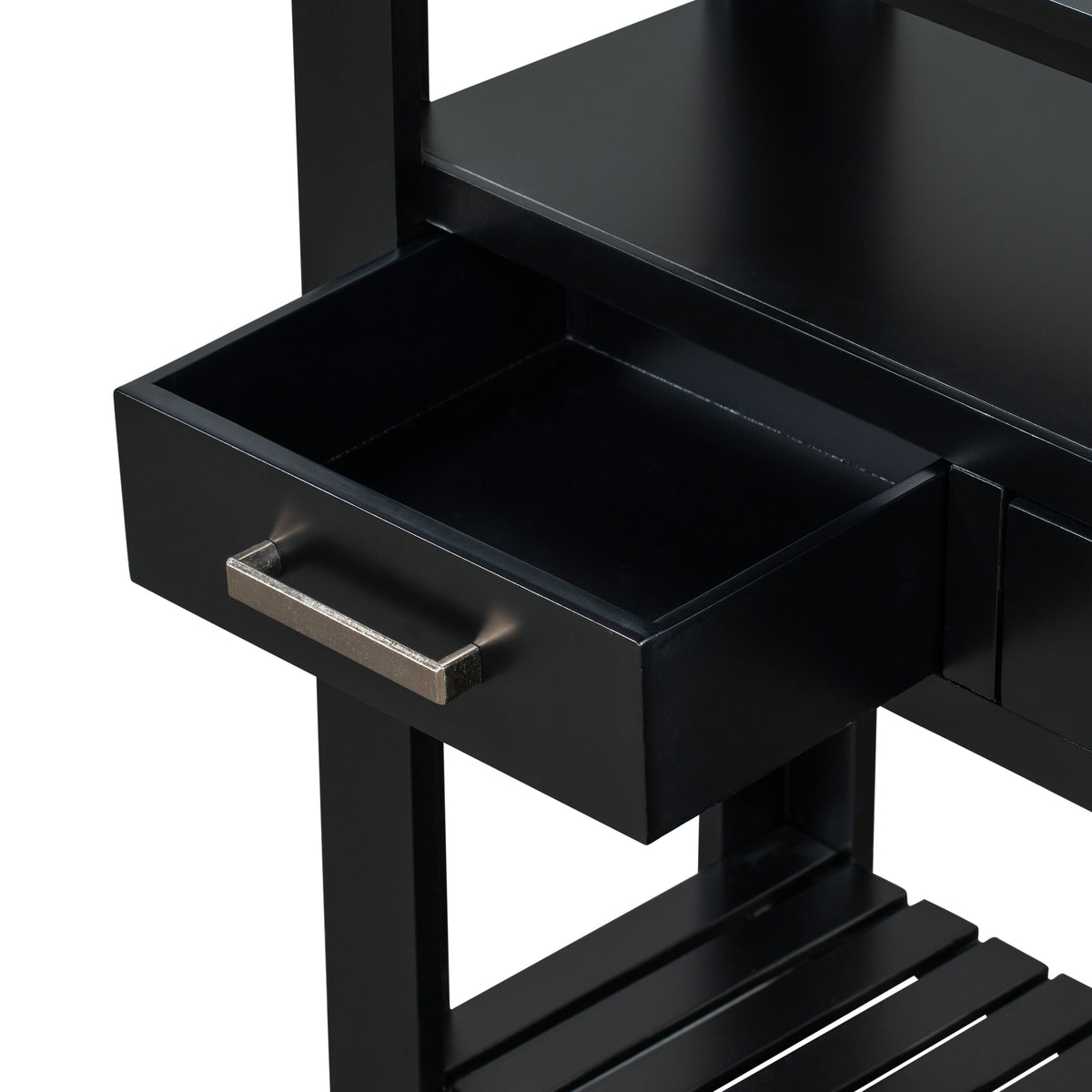 variant-group:rf-n711p410406b|Roomfitters 61.5" Entryway Table with 4 Drawers, 3-Tier Console Sofa Table with Open Shelves for Hallway, Black
