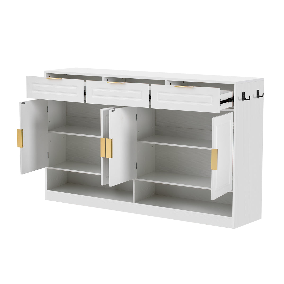 variant-group:rf-n711p345213k|Roomfitters 59.1" Farmhouse Sideboard Buffet Cabinet with 3 Drawers and 4 Doors, Kitchen Storage with Open Shelf, White