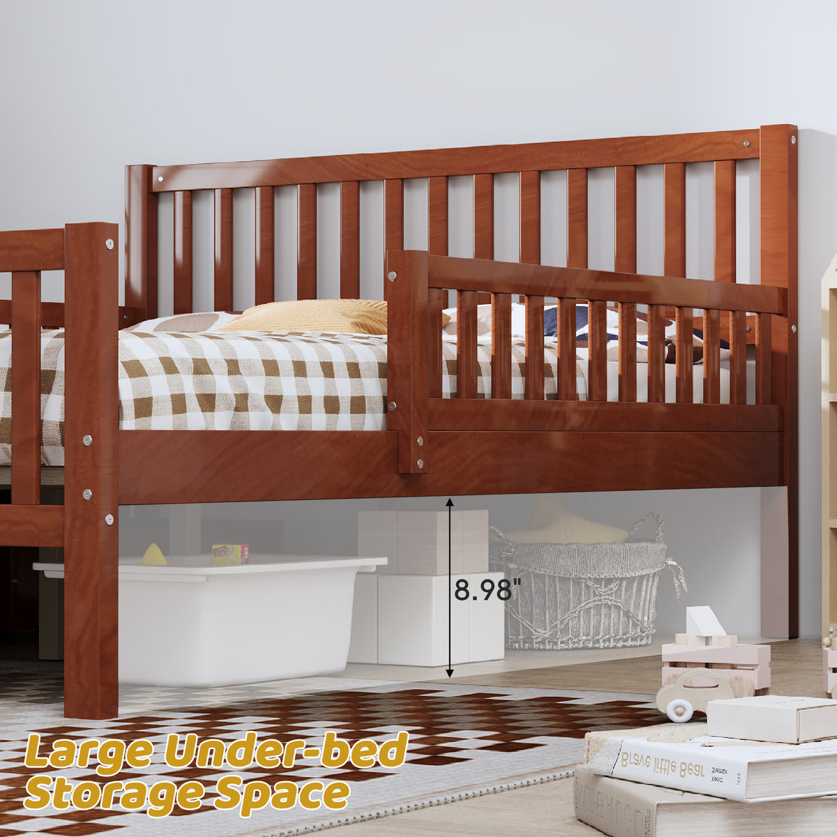 variant-group:rf-n733p172696d|Roomfitters Twin Size Wood Platform Bed with Guardrails and 2 Storage Drawers, Walnut