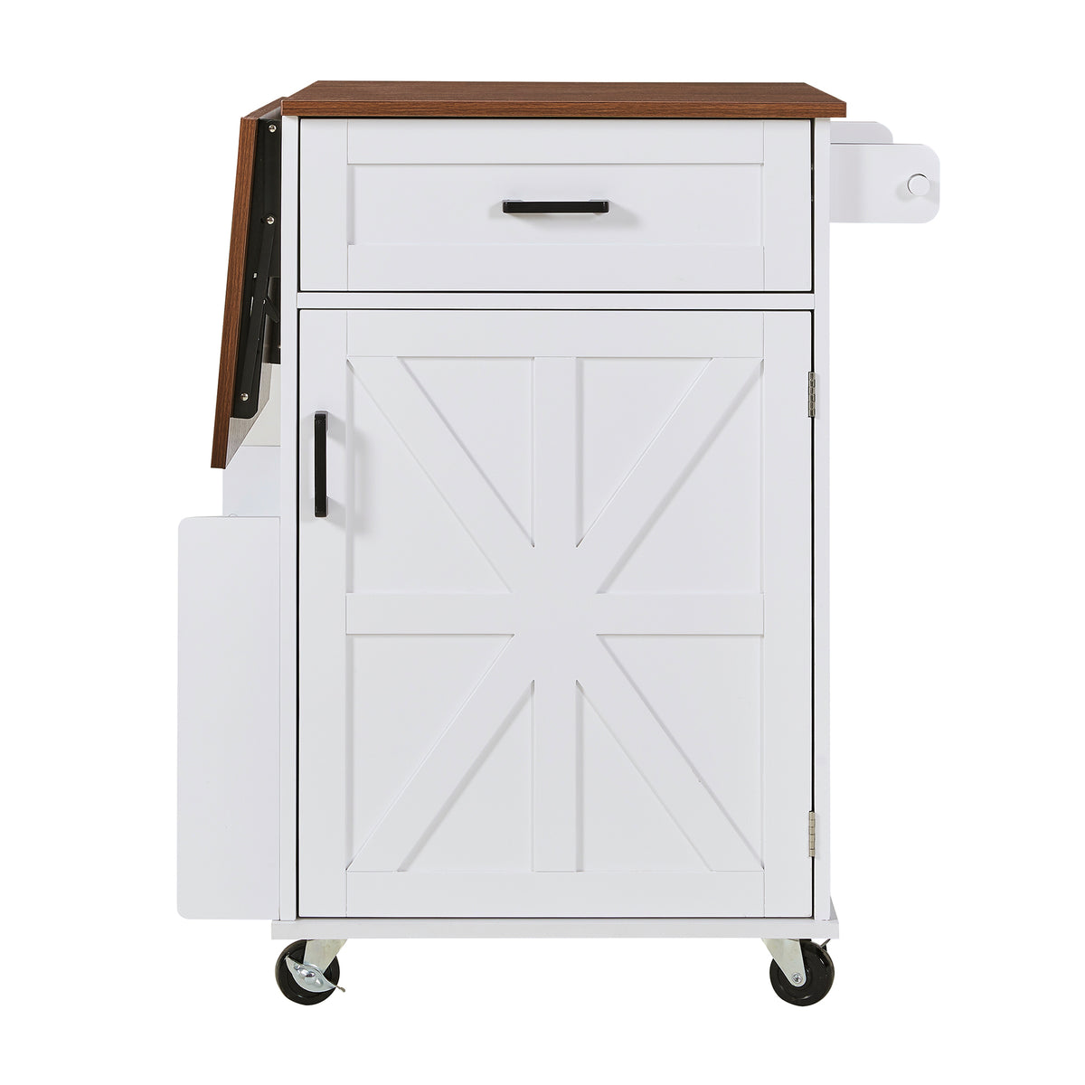 variant-group:rf-n707p404539w|Roomfitters 39.3" Kitchen Island with Drop Leaf, Rolling Kitchen Cart with Storage Drawer and Spice Rack, Modern Style, White