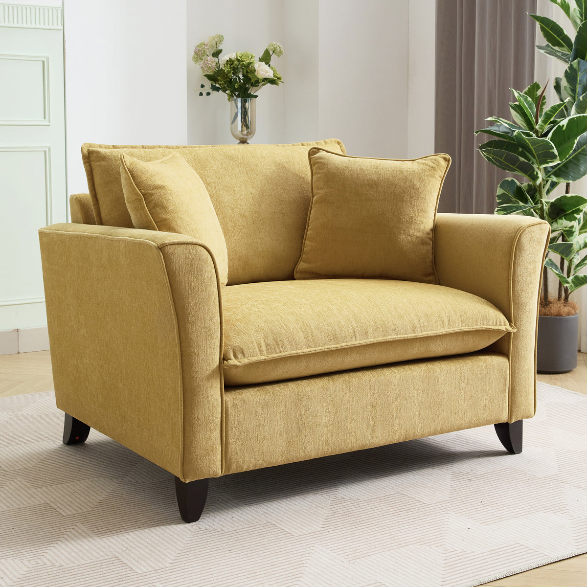 variant-group:rf-n701p379404y|Roomfitters 46.3 Inch Oversized Armchair, Chenille Comfy Accent Chair and a Half Sofa, Rubberwood Legs Pillow, Yellow
