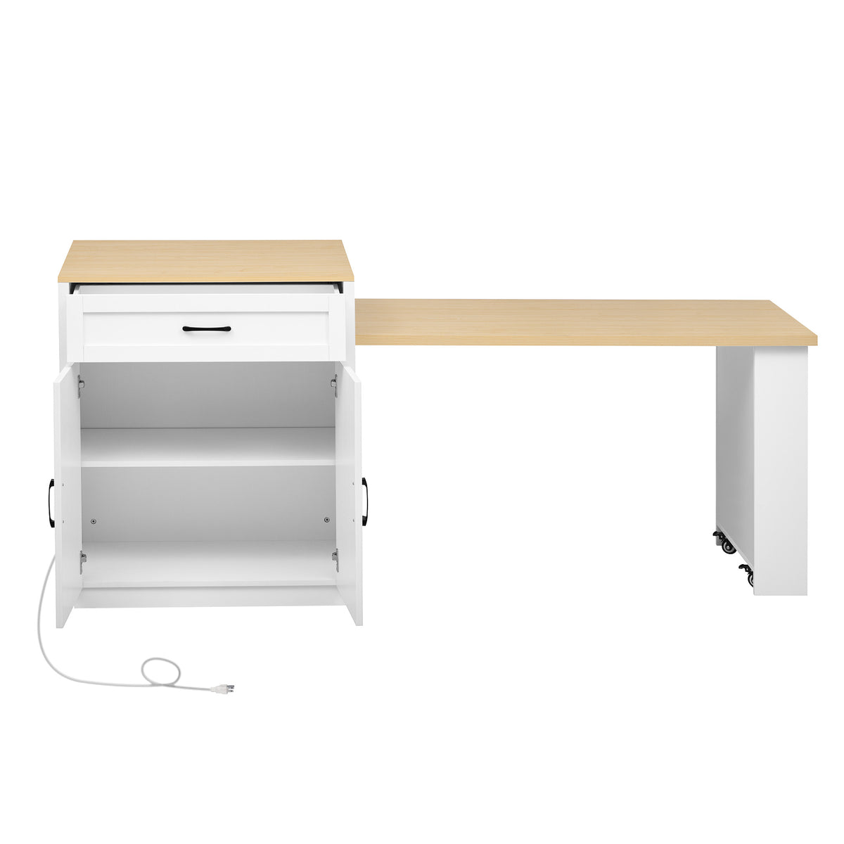 variant-group:rf-n707s000010w|Roomfitters 82.7" Kitchen Island with Extendable Table, Two-Tone Design, Double Storage, Power Outlet, White
