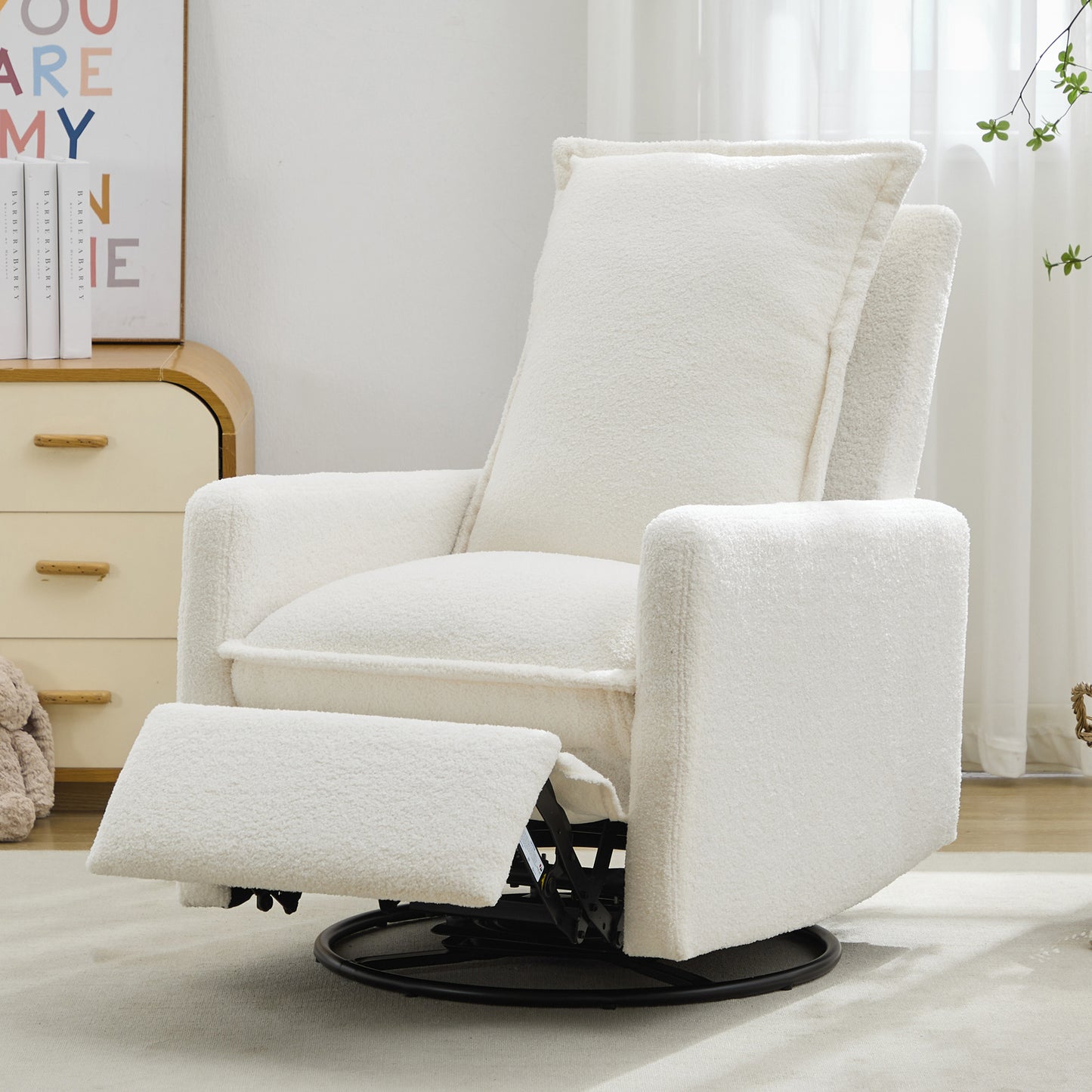 variant-group:rf-n701p348238k|Roomfitters Swivel Rocker Recliner Chair, Glider Rocking Armchair, Teddy Fleece Nursery Reclining Lounge Accent Chair, White