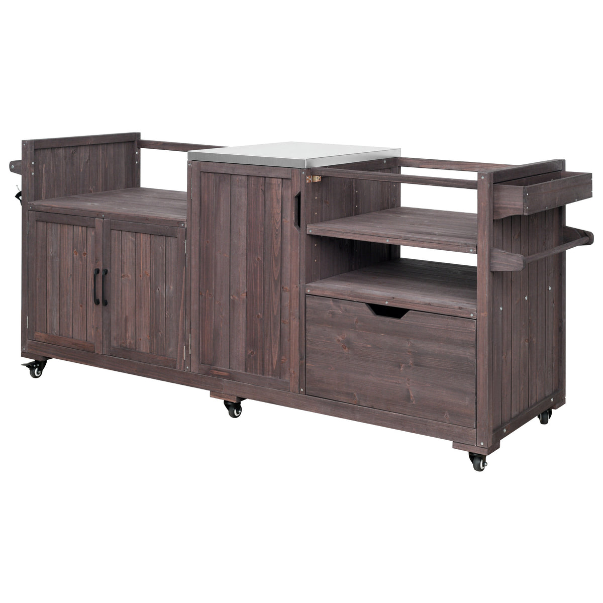 variant-group:rf-n707p392140z|Roomfitters 80.5" Extra Large Grill Cart, Outdoor Kitchen Prep Station with Stainless Steel Top & Kamado Grill Stand, Dark Brown
