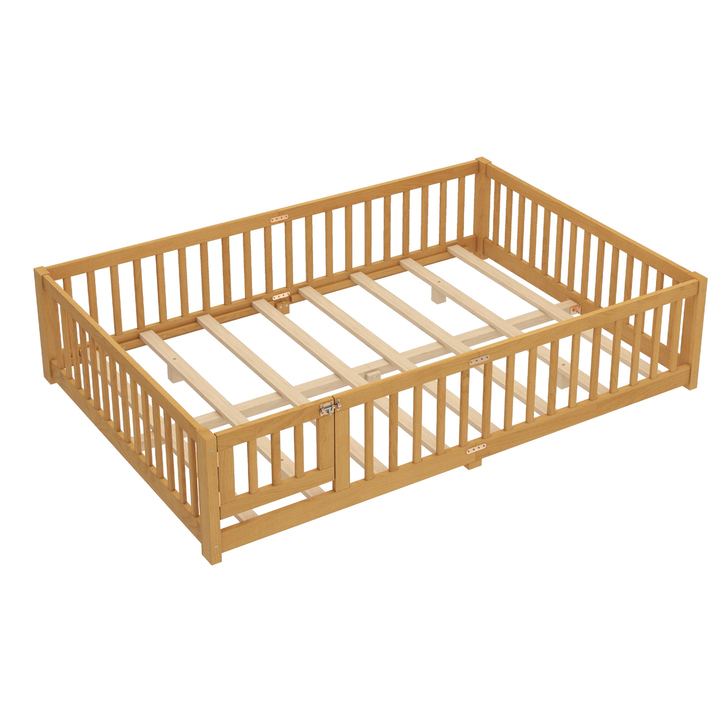 variant-group:rf-w1580p338954|Roomfitters Wooden Queen Floor Bed Frame with Door & Safety Guardrails, Low Platform Design for Bedroom or Playroom, Natural