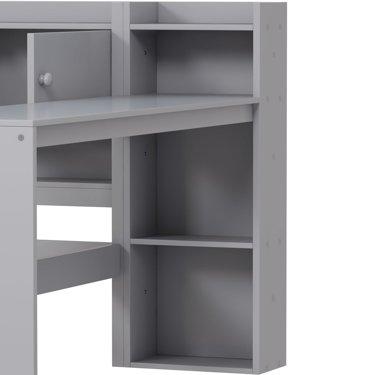 Roomfitters Full Size Wooden L-Shaped Daybed with 3 Cabinets, 2 Drawers, Desk and Bookshelf, Gray