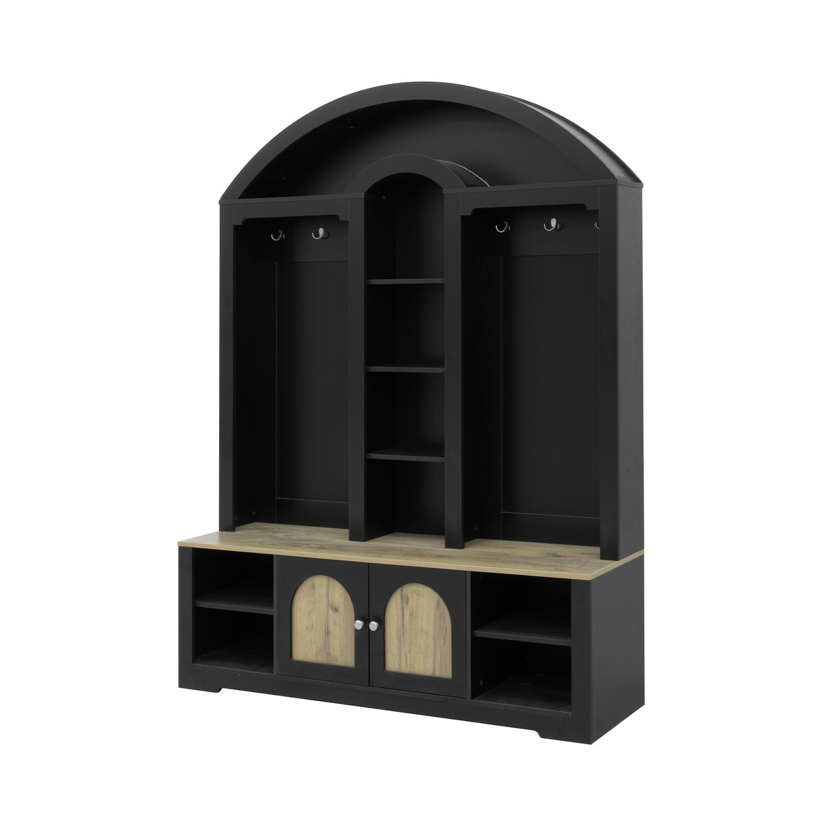 variant-group:rf-n724sj000158aab|Roomfitters Multi-Functional Curved Entrance Wardrobe, Hall Tree, Black & Natural
