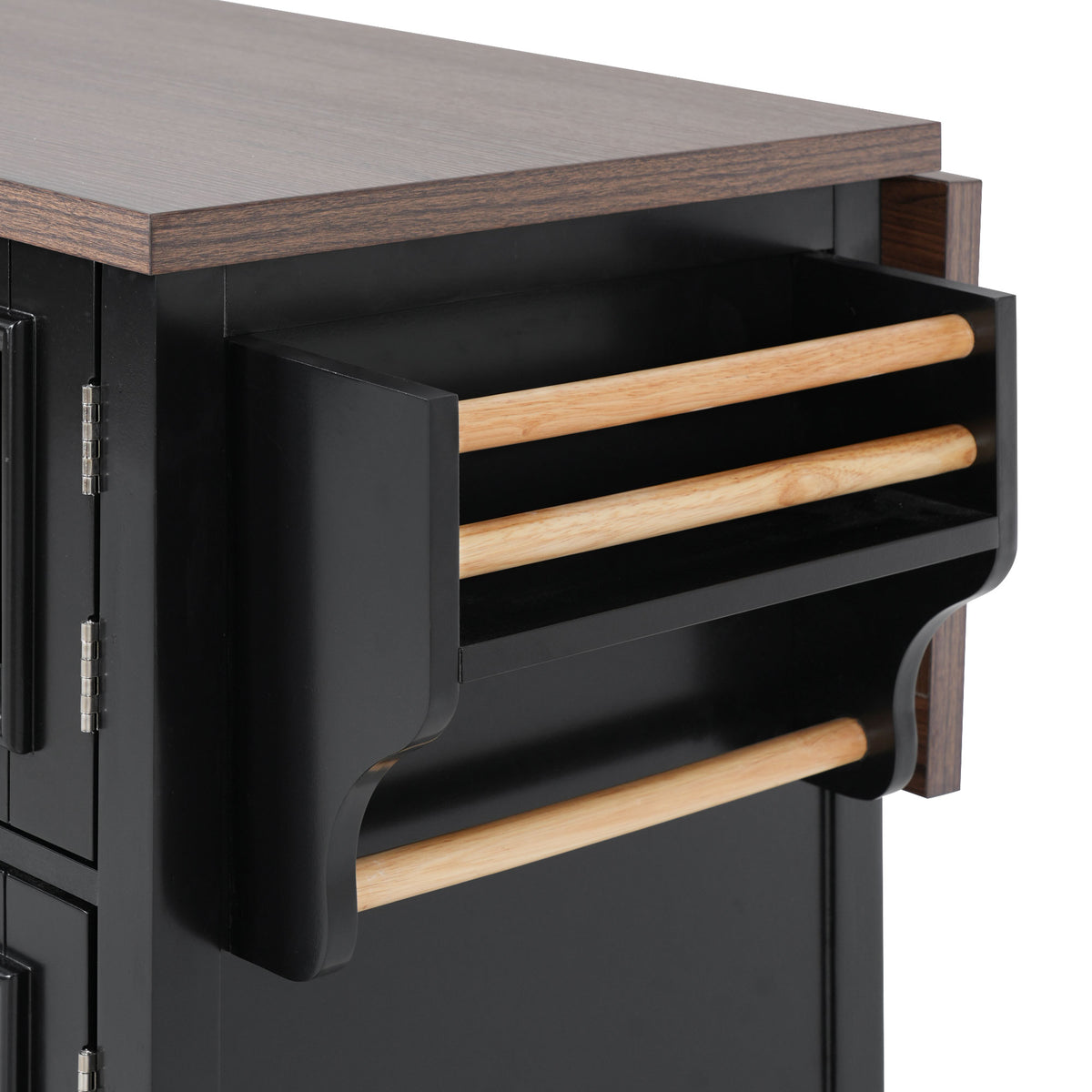variant-group:rf-n707s300277b|Roomfitters 54.9" Kitchen Island with Drop Leaf, Rolling Kitchen Cart with Barn Door and Glass Door, Storage Cabinet, Black