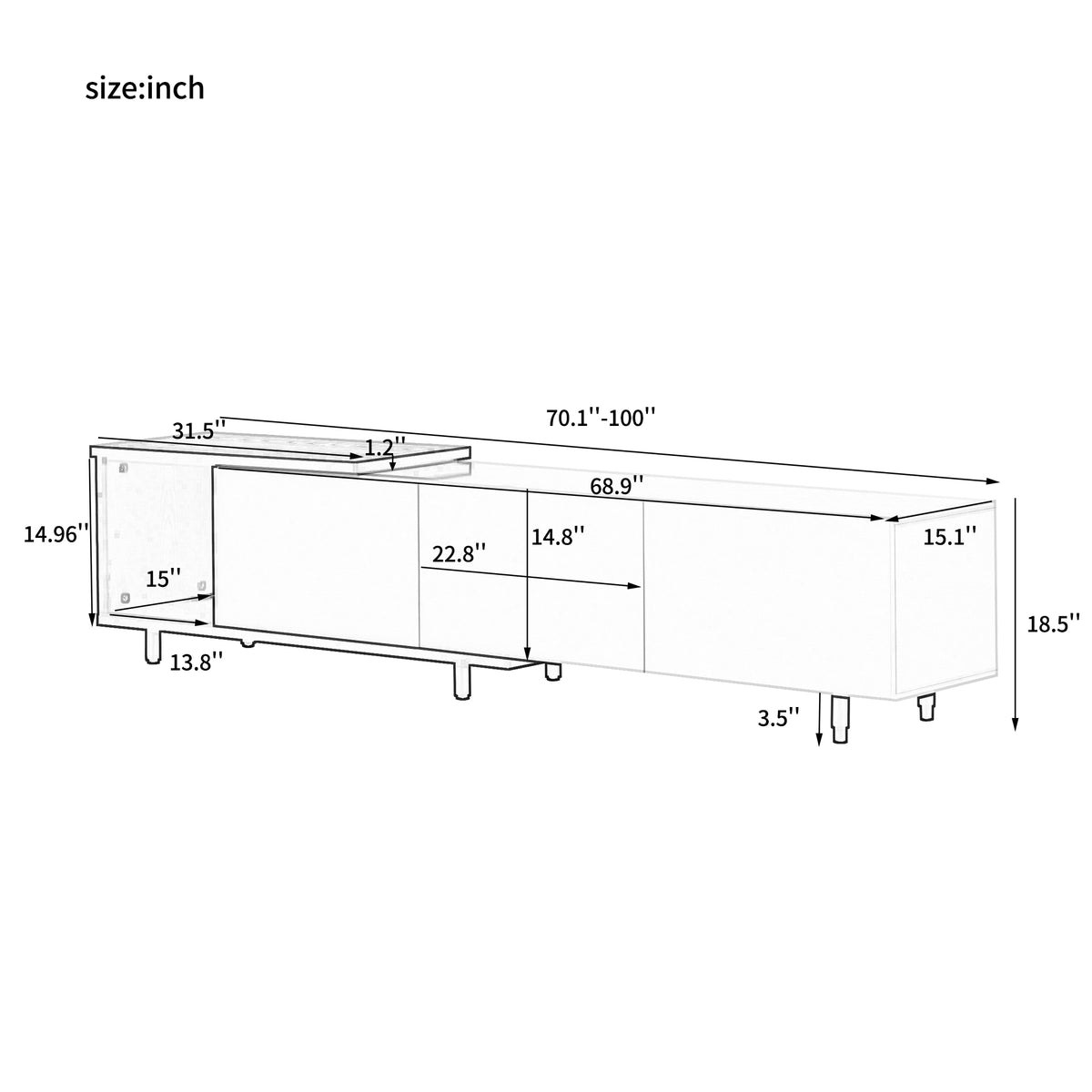 variant-group:rf-n724p205796k|Roomfitters Extendable TV Stand for 80 Inch TV and Above, Modern Cabinet with Open Storage and Sleek Design, Black