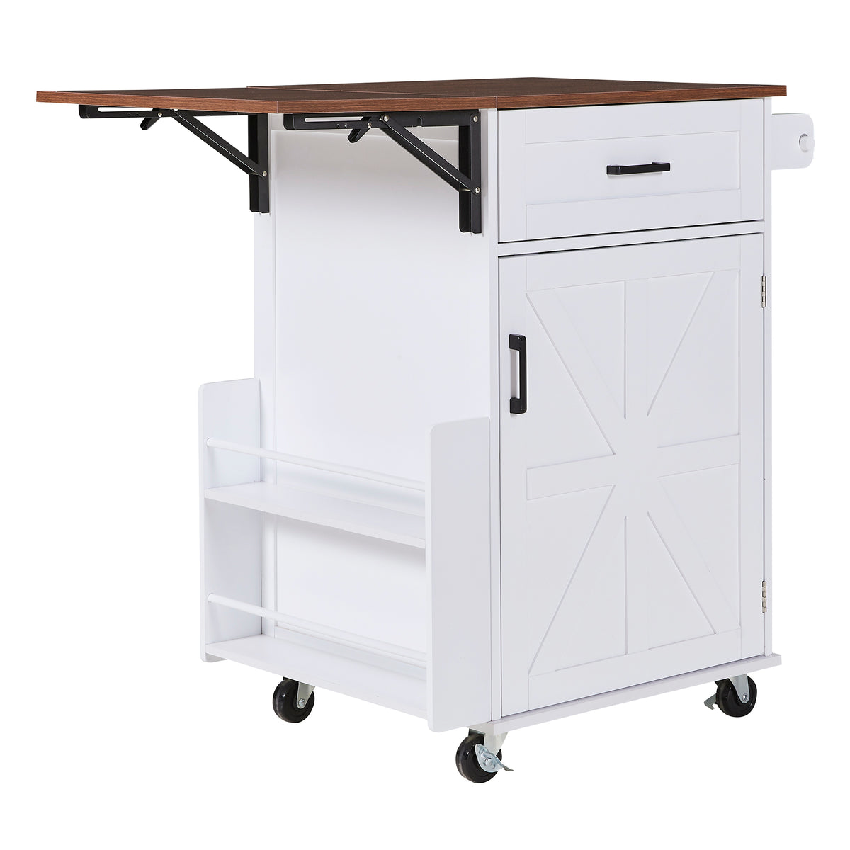 variant-group:rf-n707p404539w|Roomfitters 39.3" Kitchen Island with Drop Leaf, Rolling Kitchen Cart with Storage Drawer and Spice Rack, Modern Style, White