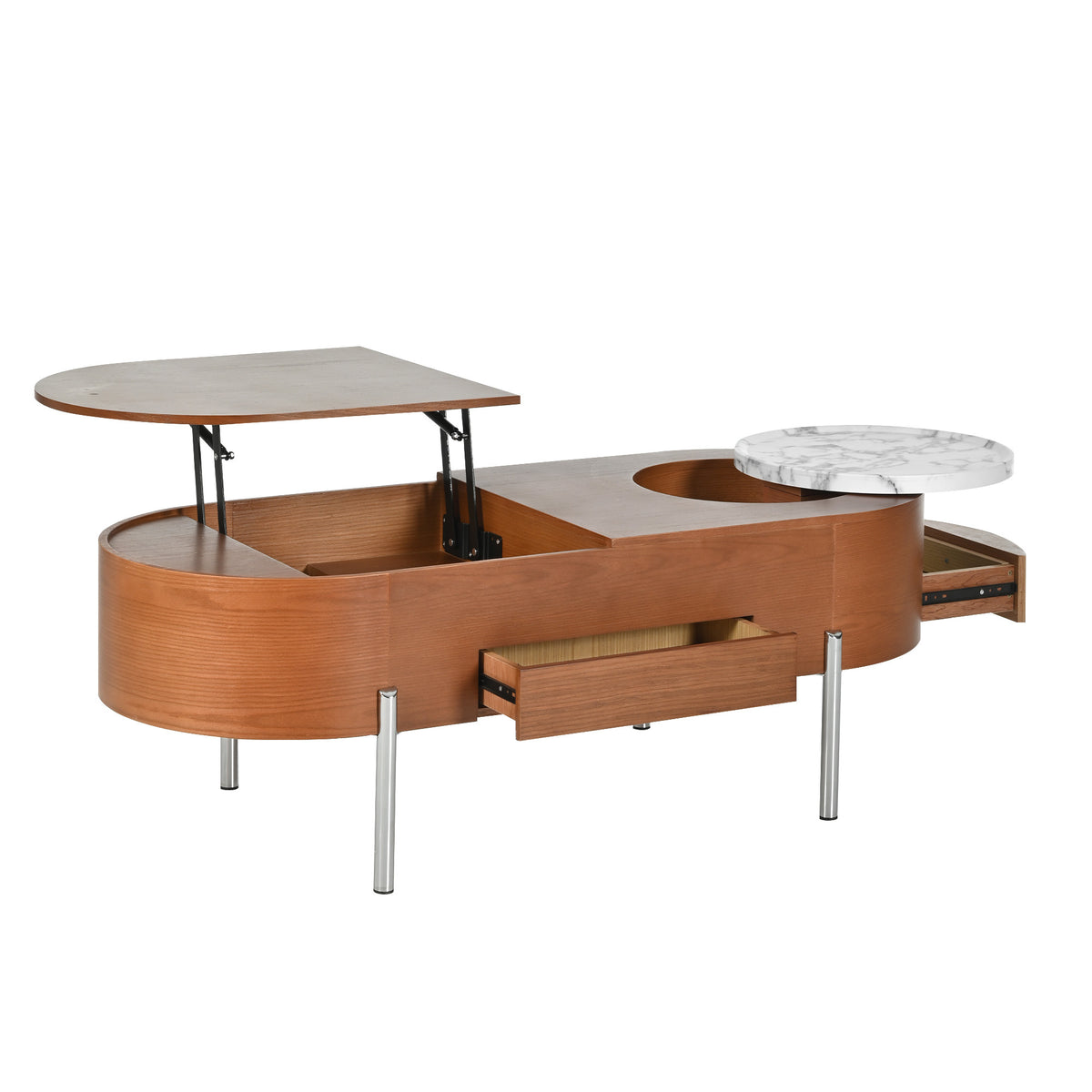 variant-group:rf-n724p228920d|Roomfitters Lift Top Oval Coffee Table with Rotating Marble Tray and Hidden Compartment, Brown