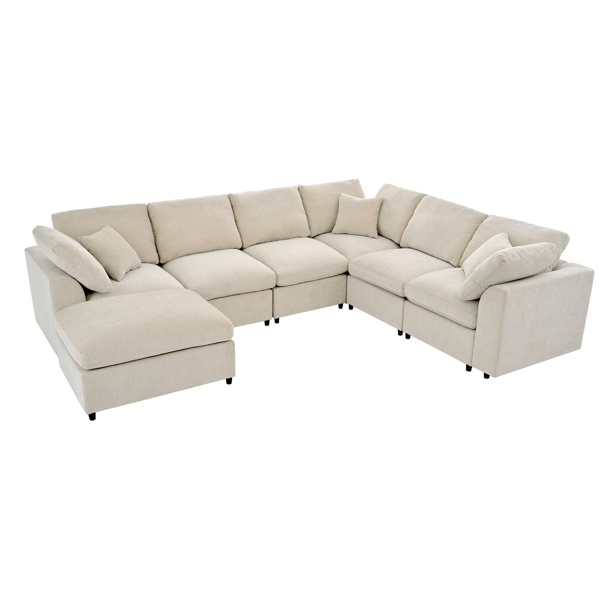 variant-group:rf-n711wy000453aaa|Roomfitters 7-Seater Modular Sectional Sofa with Ottoman, Extra Large L-Shape Chenille Upholstered Couch, Beige