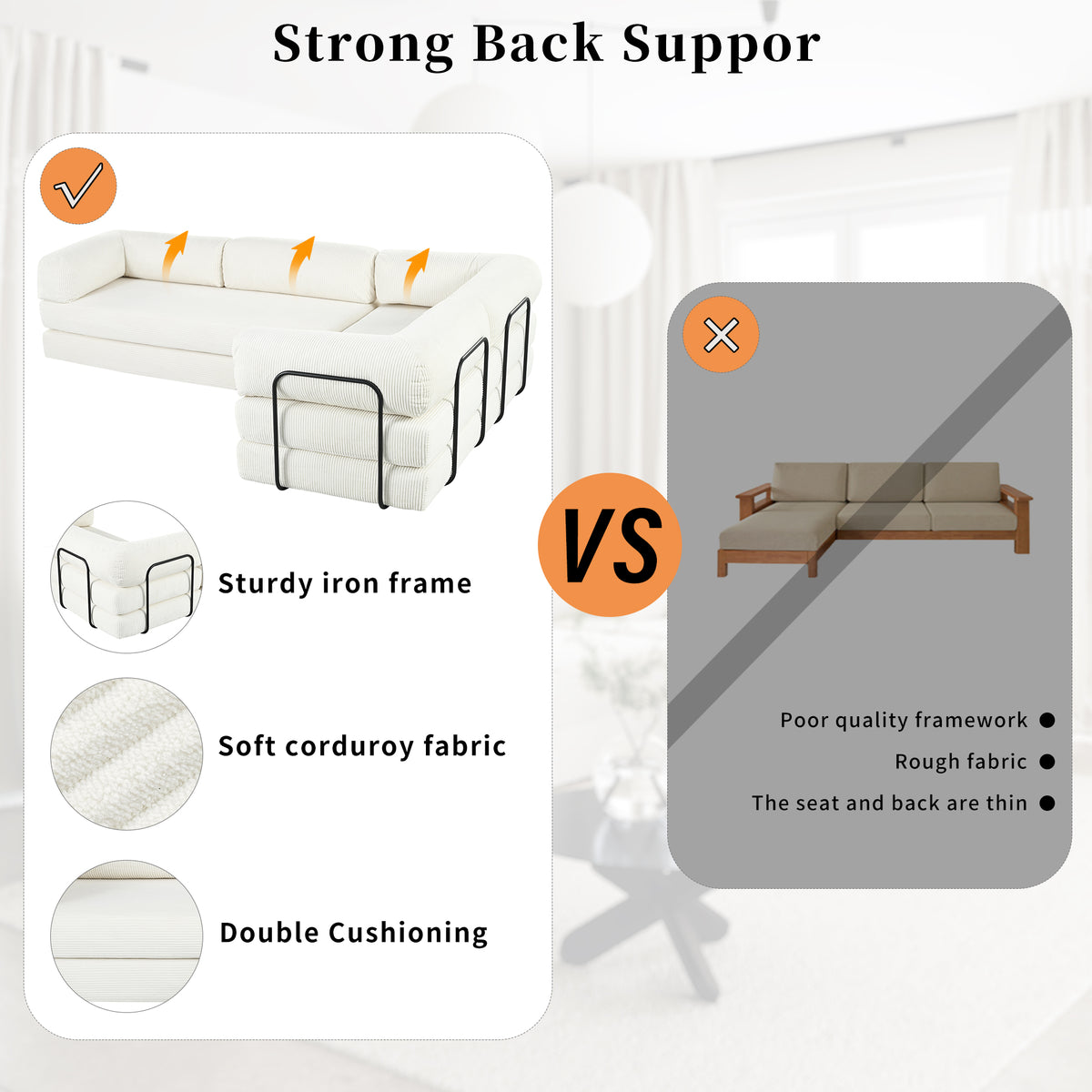 variant-group:rf-n711wy000463aaa|Roomfitters Modern L-Shaped Modular Sofa Bed, Corduroy Convertible Sleeper Sectional Couch with Industrial Metal Frame, Beige