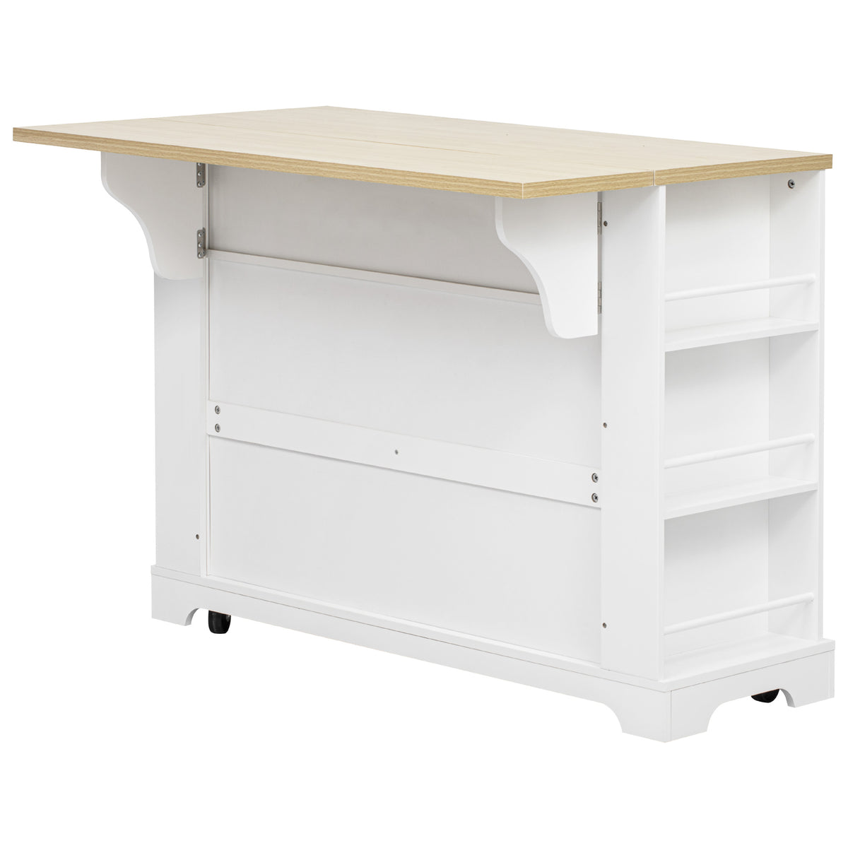 variant-group:rf-n707s307292w|Roomfitters 51" Kitchen Island with Power Outlet and Drop Leaf, Rolling Cabinet with Pull-Out Trash Can Drawer, White