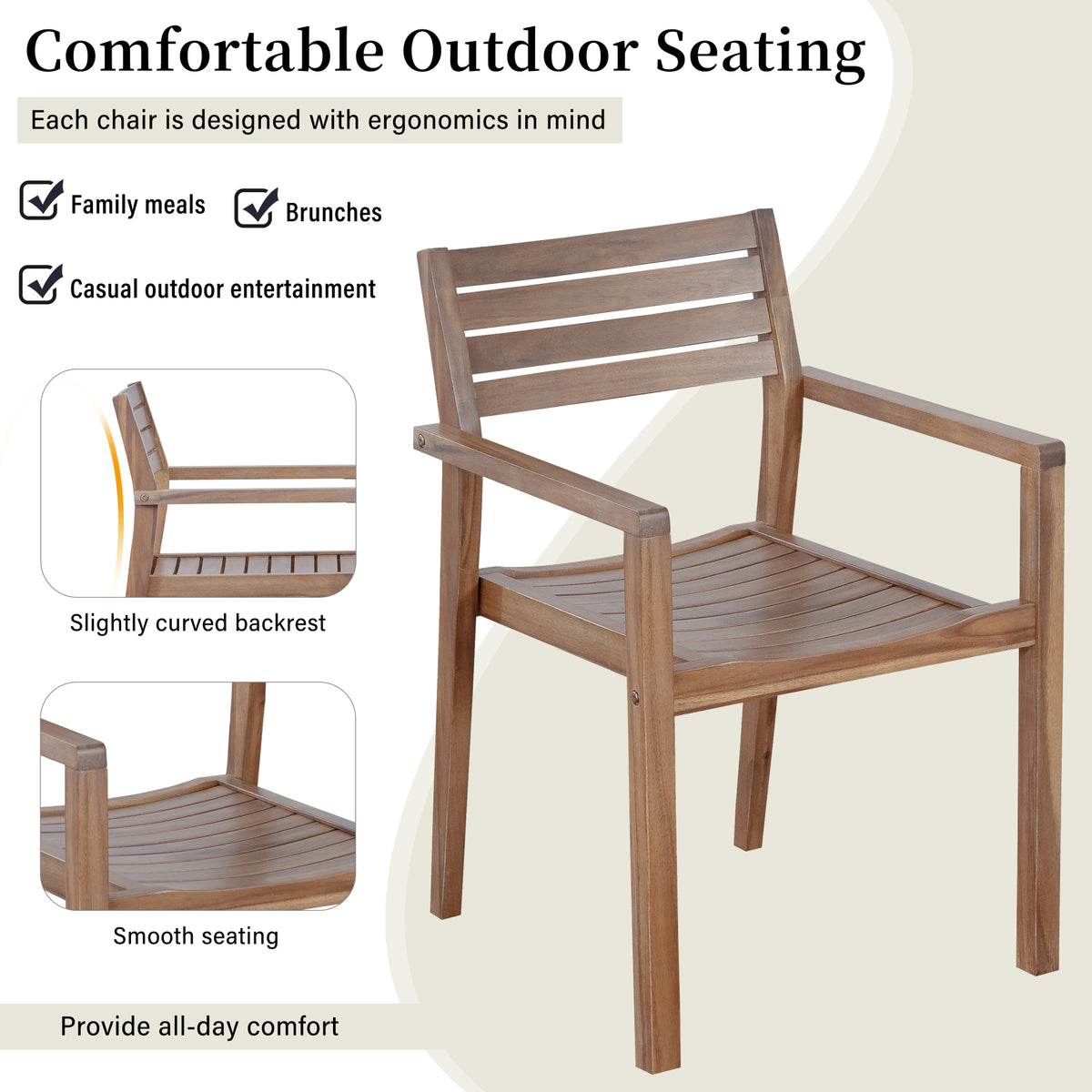 variant-group:rf-n711wy000477aad|Roomfitters Farmhouse 5-Piece Outdoor Dining Set for 4, 59-Inch Rectangular Table, Umbrella Hole, Light Grey Acacia