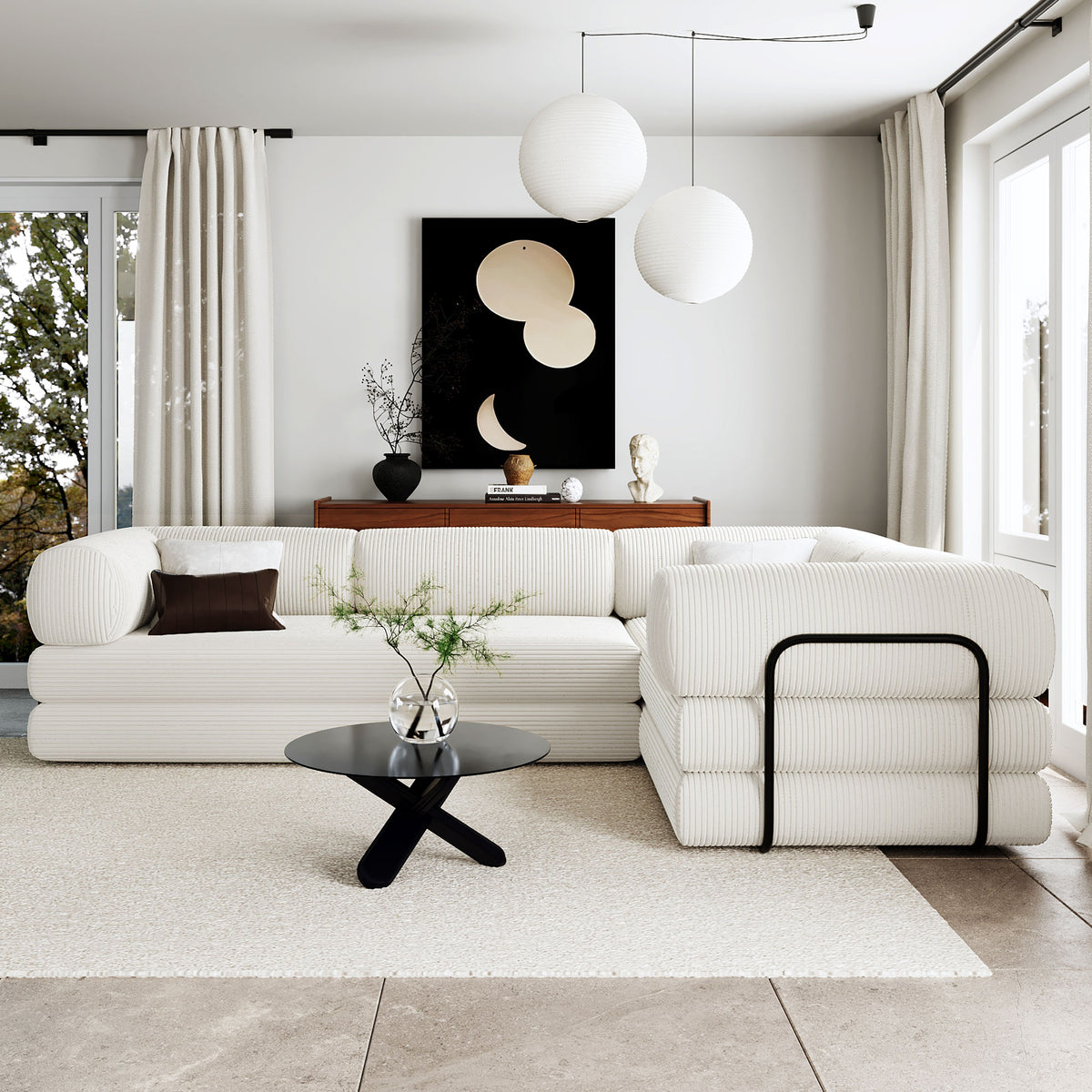 variant-group:rf-n711wy000463aaa|Roomfitters Modern L-Shaped Modular Sofa Bed, Corduroy Convertible Sleeper Sectional Couch with Industrial Metal Frame, Beige