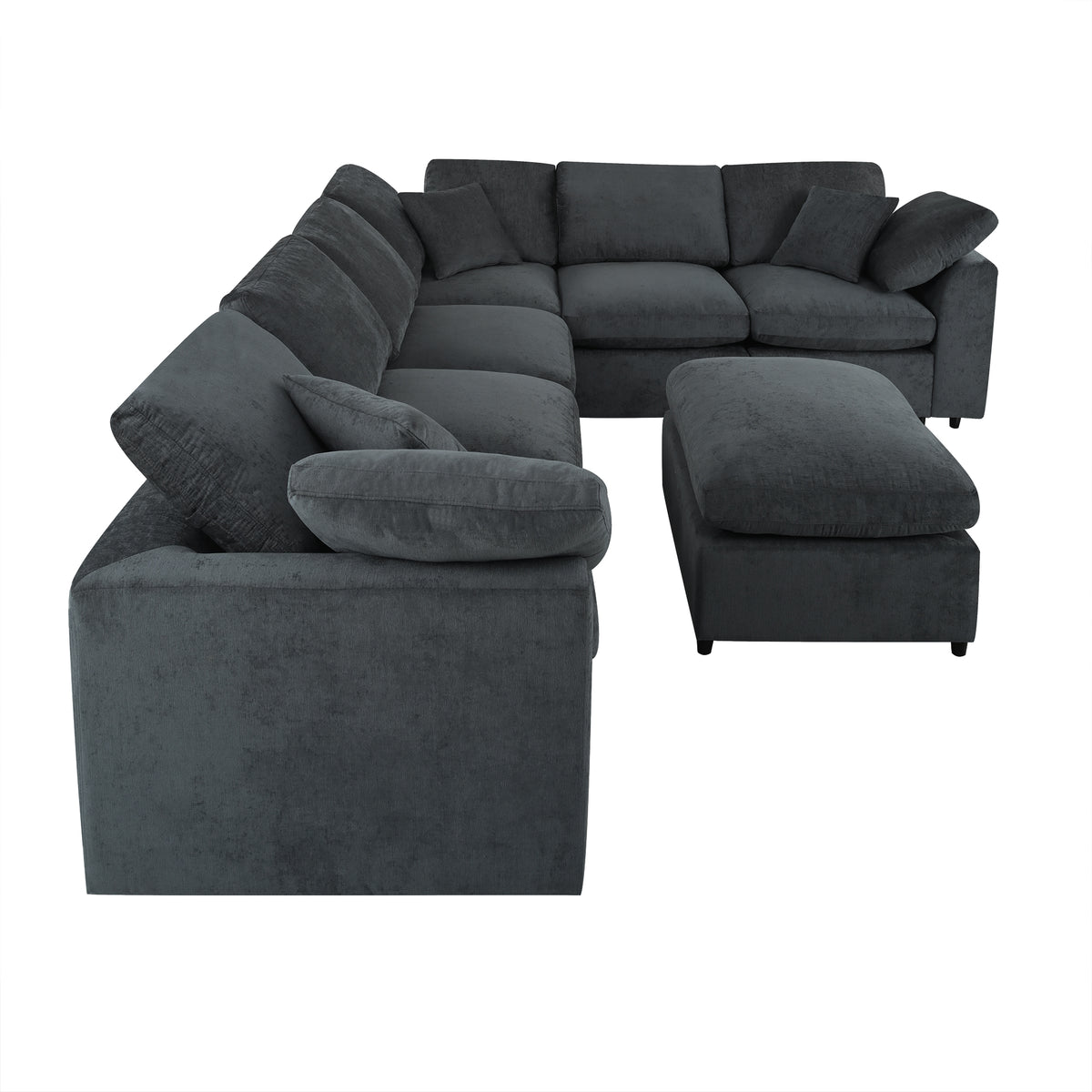 variant-group:rf-n711wy000453aae|Roomfitters 7-Seater Modular Sectional Sofa with Ottoman, Extra Large L-Shape Chenille Upholstered Couch, Gray