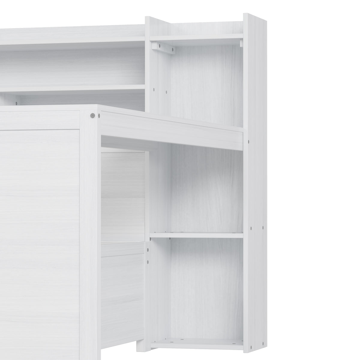 variant-group:rf-n733s373389k|Roomfitters Twin Daybed with Trundle, Storage Shelves and Desk, Wooden Multi-Functional Bed, Antique White