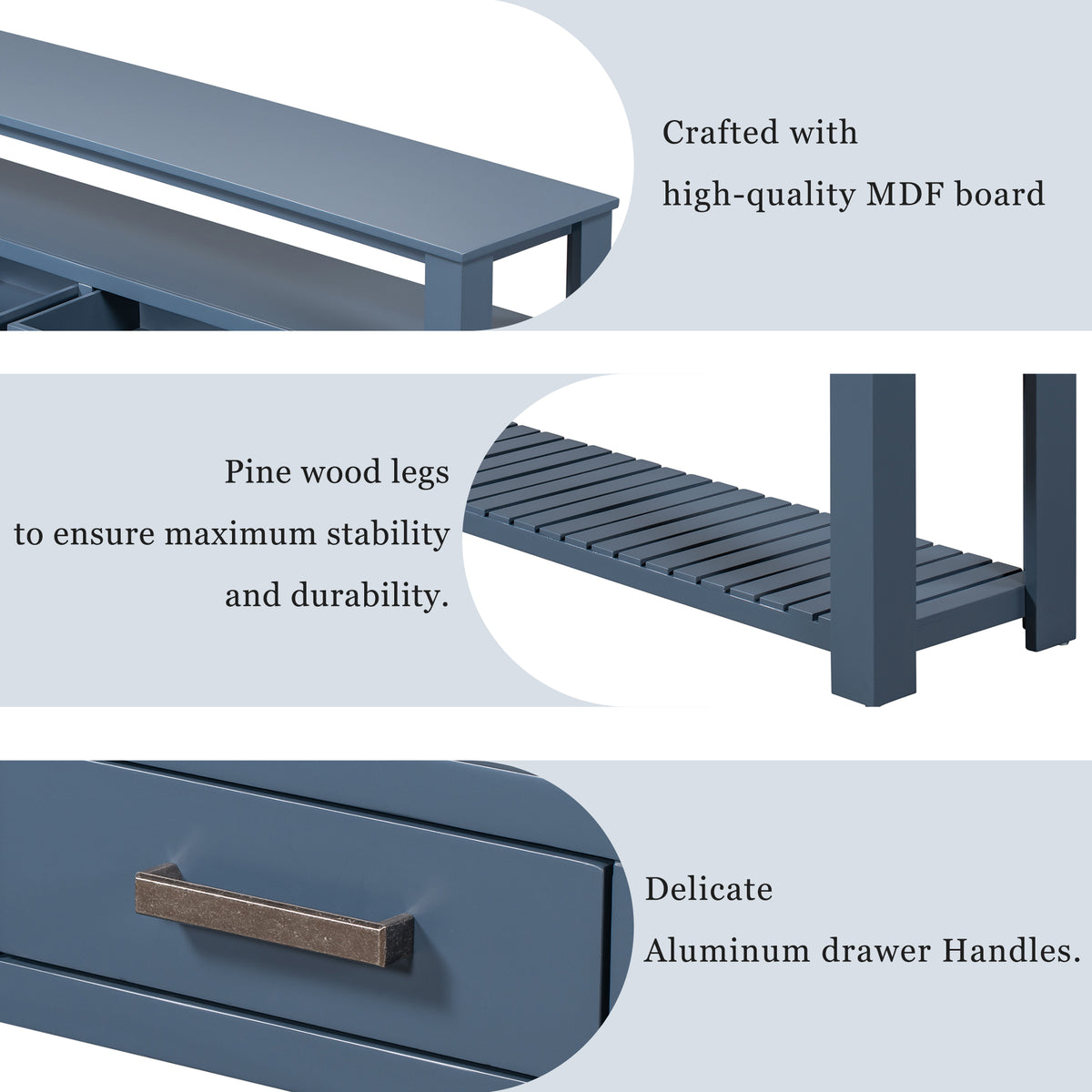 variant-group:rf-n711p410406v|Roomfitters 61.5" Entryway Table with 4 Drawers, 3-Tier Console Sofa Table with Open Shelves for Hallway, Navy Blue