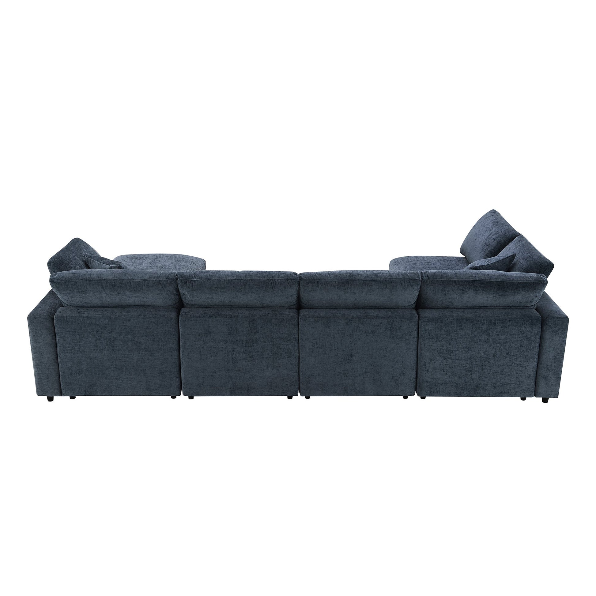 Roomfitters 130 Inch U-Shaped Modular Sectional Sofa Bed, Cloud Sleeper Couch with Plush Cushions for Living Room, Dark Blue Roomfitters