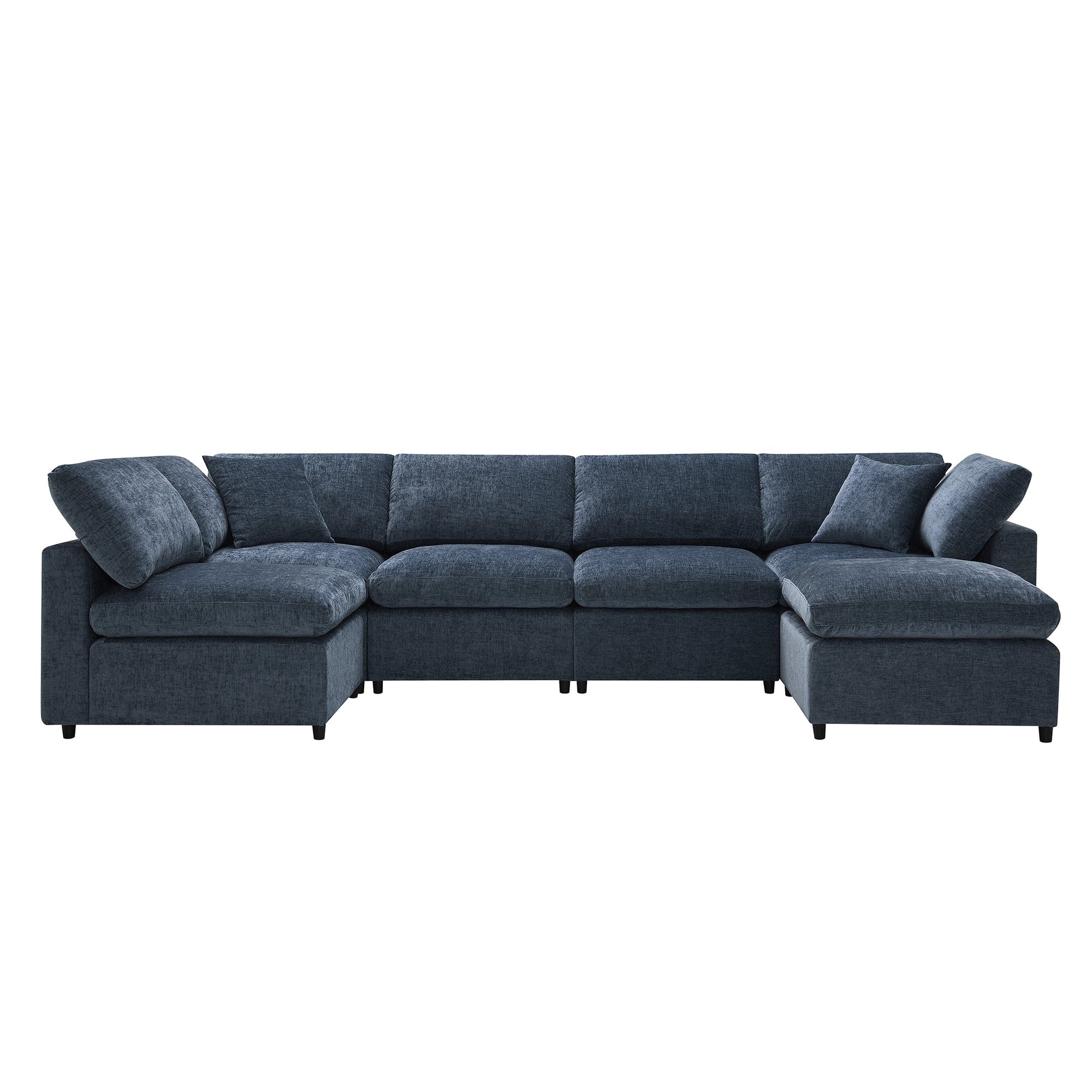 Roomfitters 130 Inch U-Shaped Modular Sectional Sofa Bed, Cloud Sleeper Couch with Plush Cushions for Living Room, Dark Blue Roomfitters