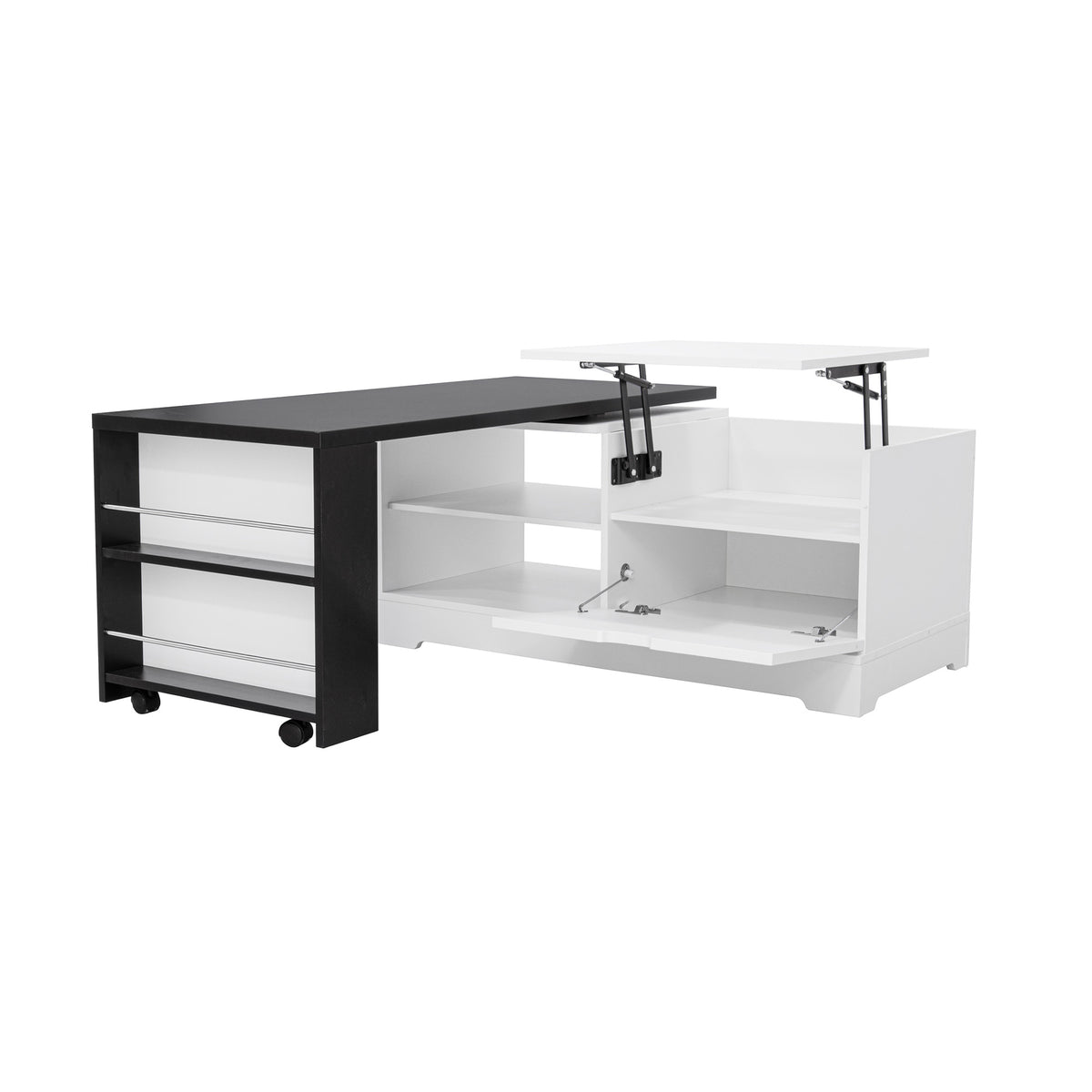 variant-group:rf-n724p351732k|Roomfitters Farmhouse Lift Top Coffee Table with Barn Doors and Outlets, White & Black